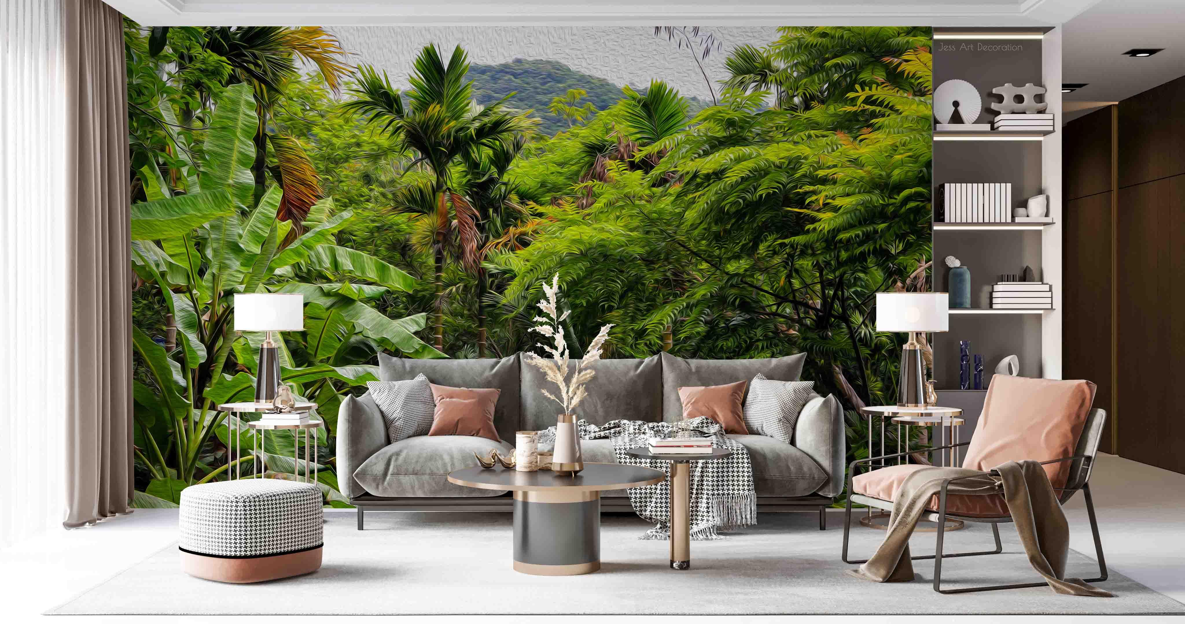3D Tropical Forest Green Leaf Wall Mural Wallpaper GD 2656- Jess Art Decoration