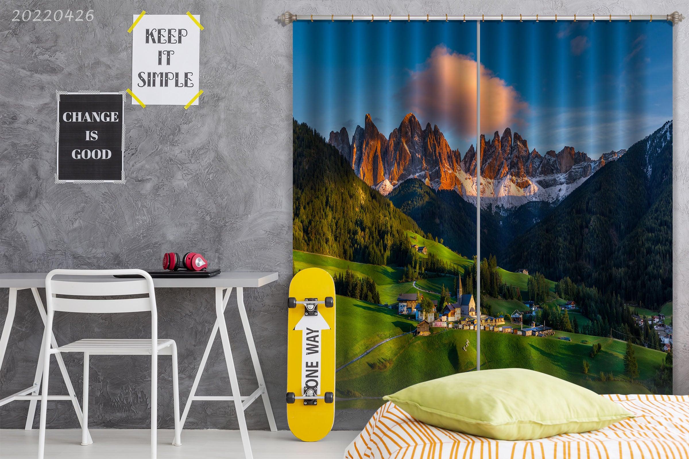 3D Landscape Mountain Green Woods Meadow Town Curtains and Drapes GD 4864- Jess Art Decoration