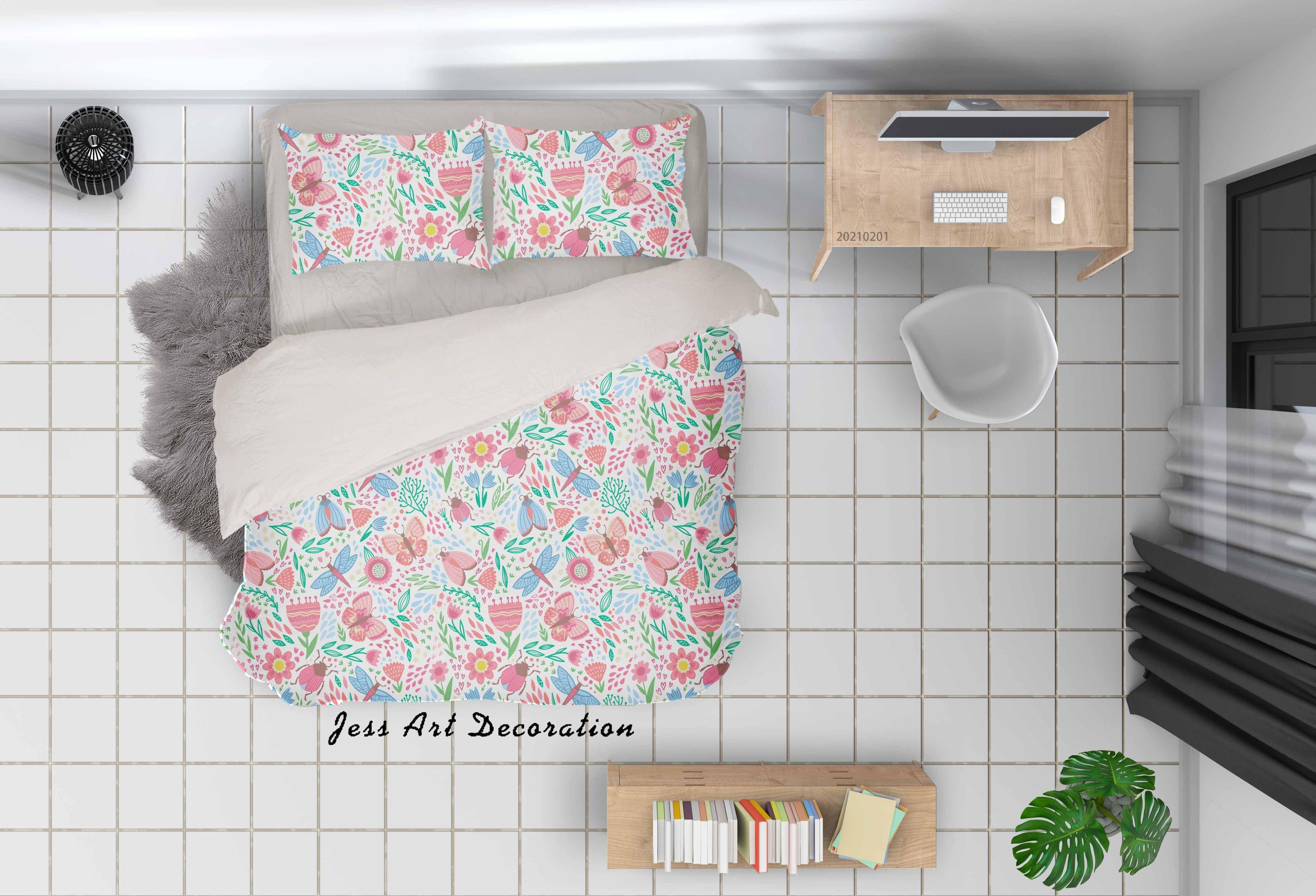 3D Watercolor Pink Floral Butterfly Quilt Cover Set Bedding Set Duvet Cover Pillowcases 47- Jess Art Decoration