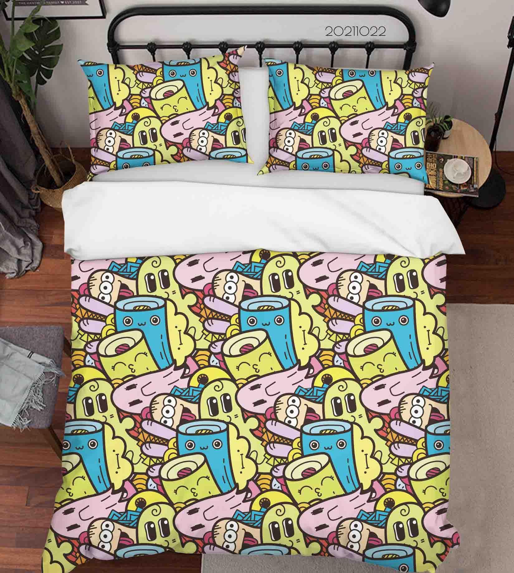3D Color Monster Doodle Quilt Cover Set Bedding Set Duvet Cover Pillowcases 39- Jess Art Decoration