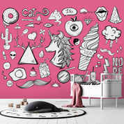 3D Cartoon Unicorn Doughnut Ice Cream Pink Wall Mural Wallpaper A256 LQH- Jess Art Decoration
