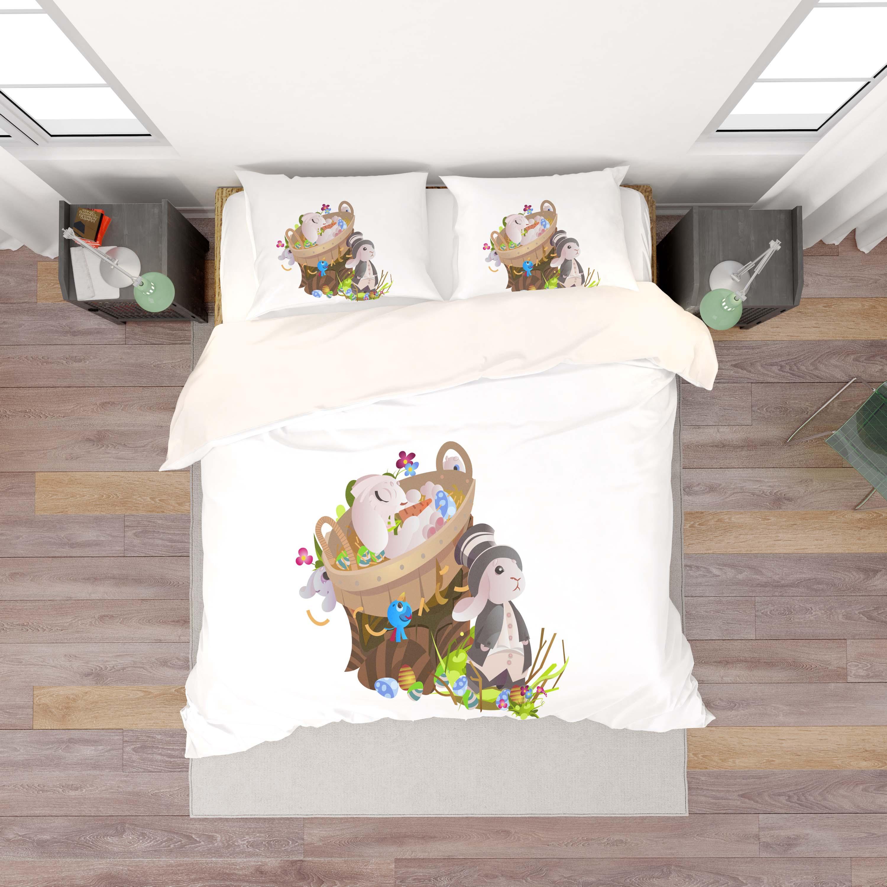 3D White Rabbit Basket Quilt Cover Set Bedding Set Duvet Cover Pillowcases SF37- Jess Art Decoration
