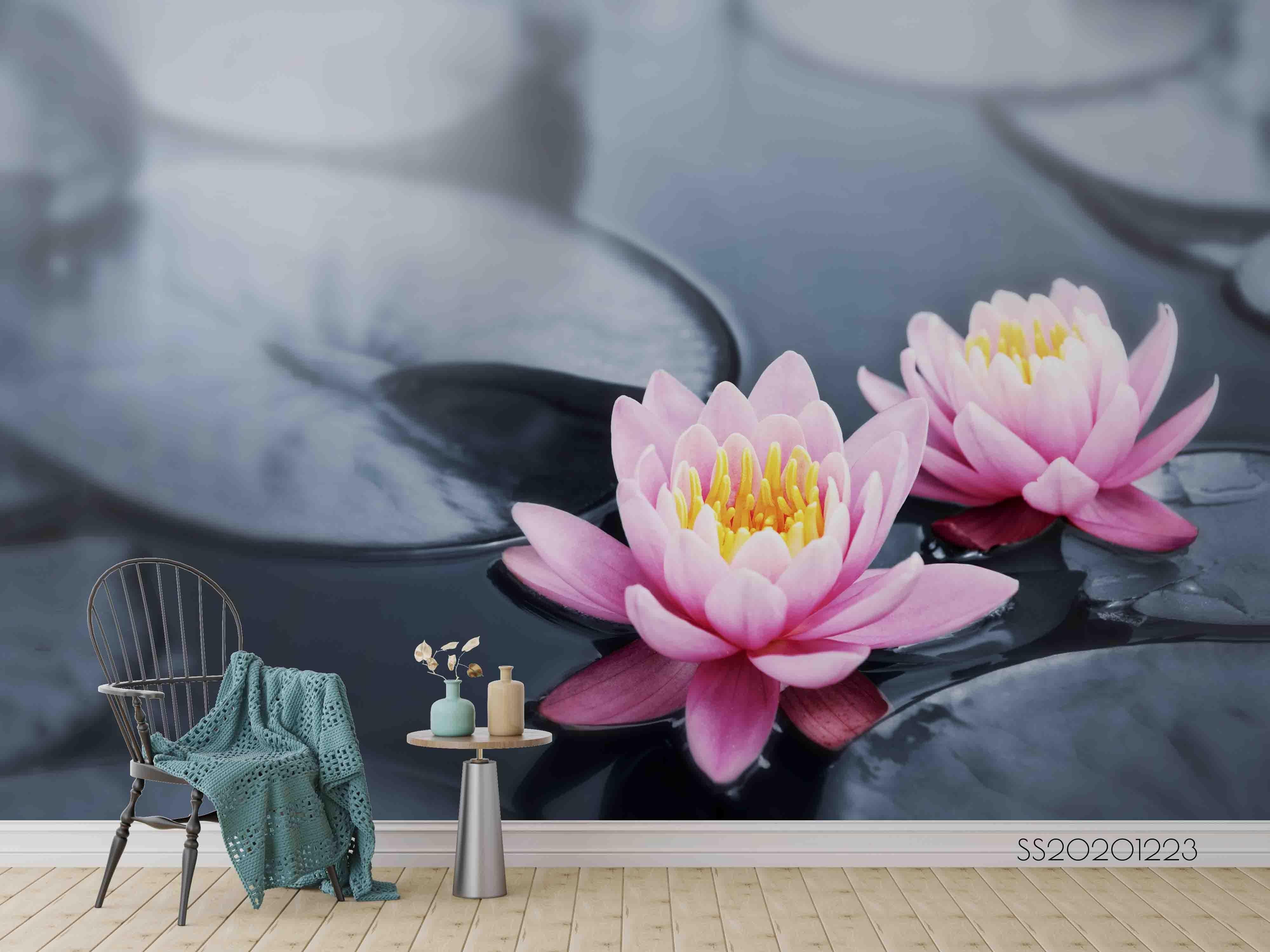 3D Lake Pink Lotus Floral Wall Mural Wallpaper LQH 126- Jess Art Decoration