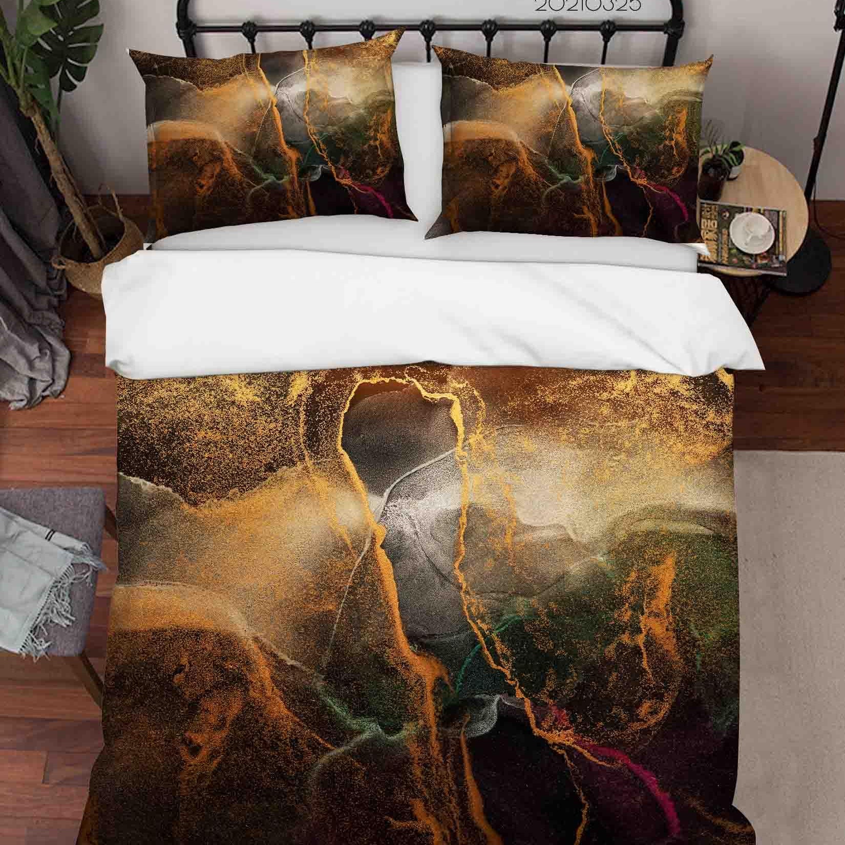 3D Abstract Golden Marble Quilt Cover Set Bedding Set Duvet Cover Pillowcases 207- Jess Art Decoration