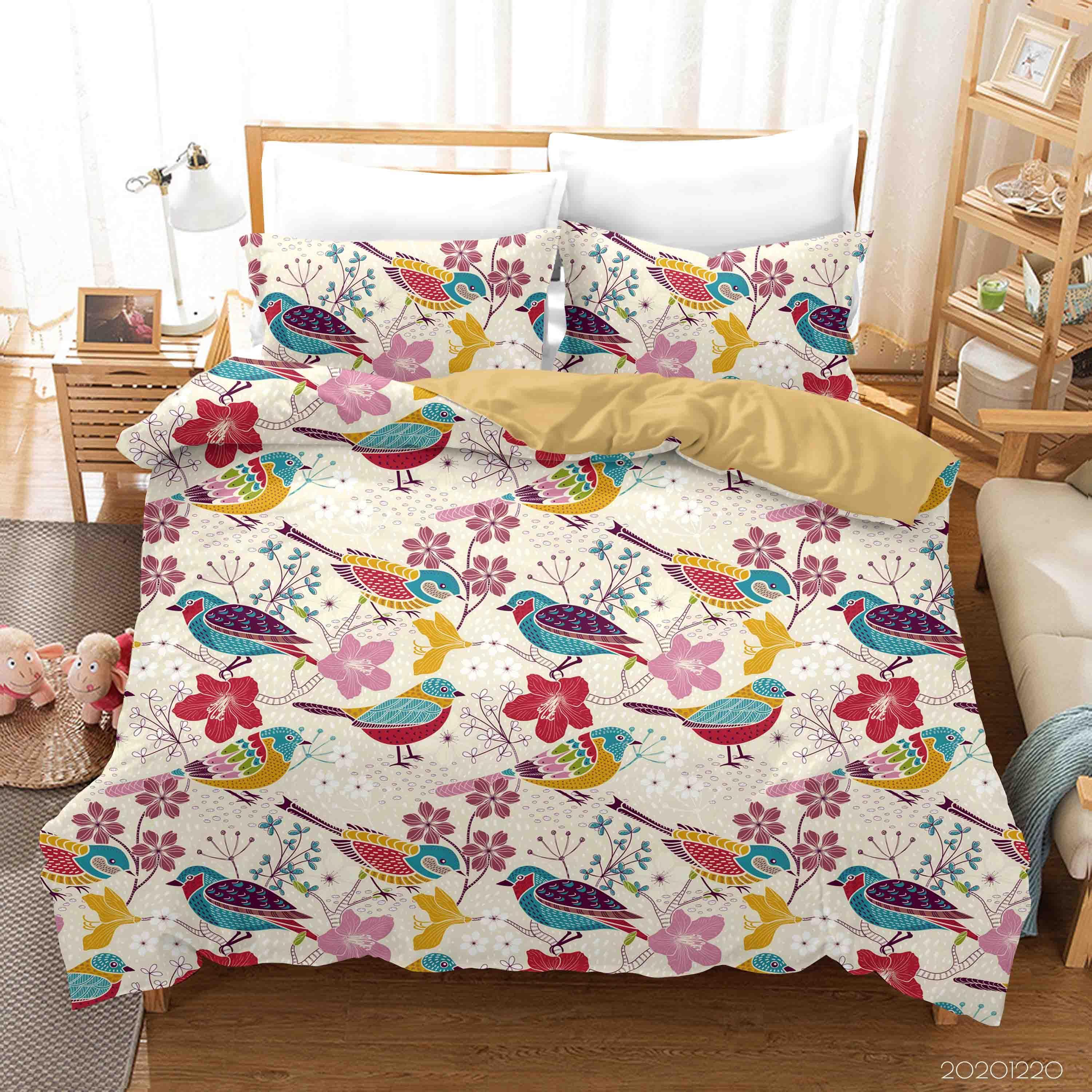 3D Hand Drawn Animal Color Bird Floral Quilt Cover Set Bedding Set Duvet Cover Pillowcases 58- Jess Art Decoration