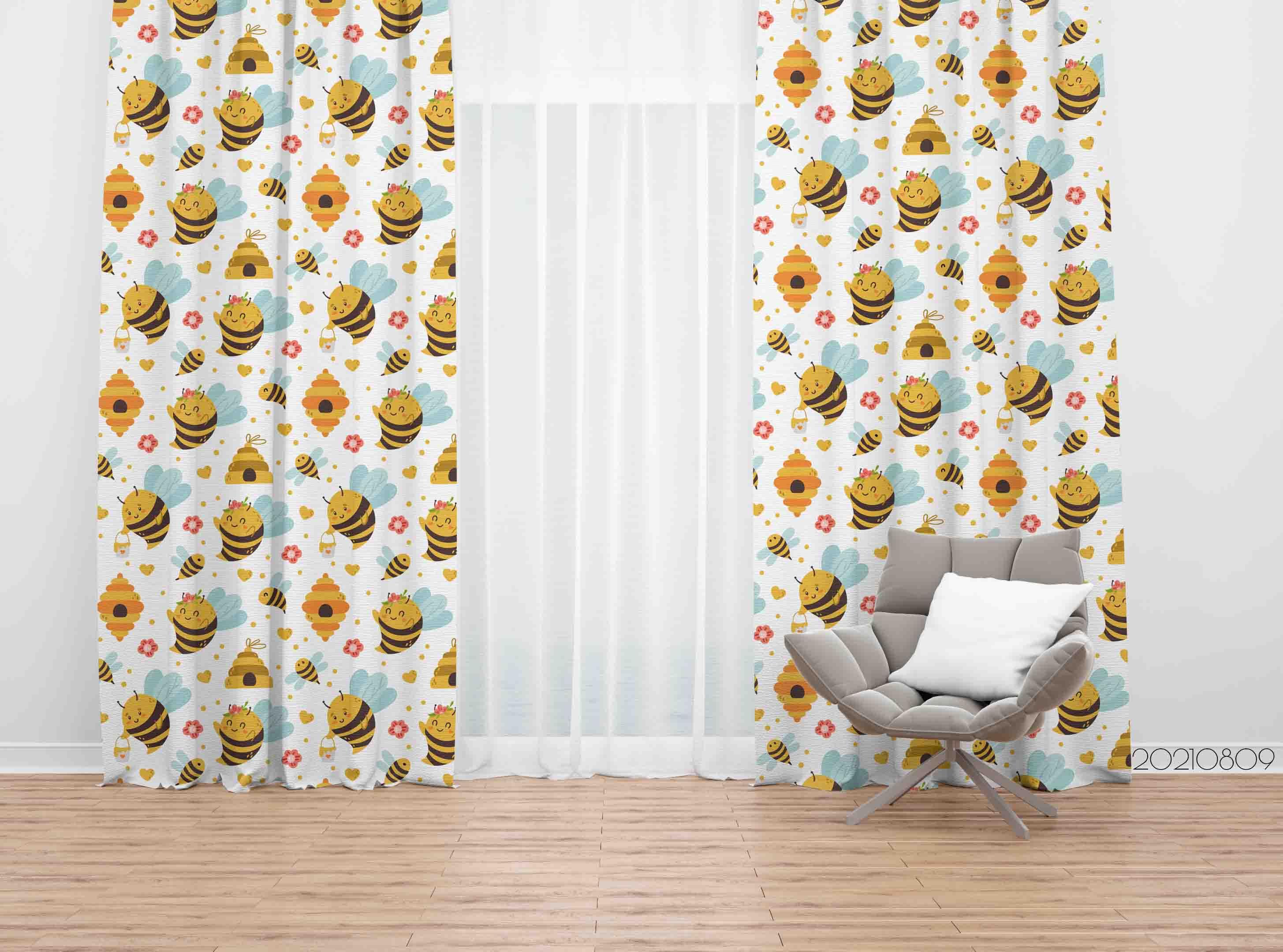 3D Cartoon Animal Honey Bee Kids Curtains and Drapes LQH 47- Jess Art Decoration