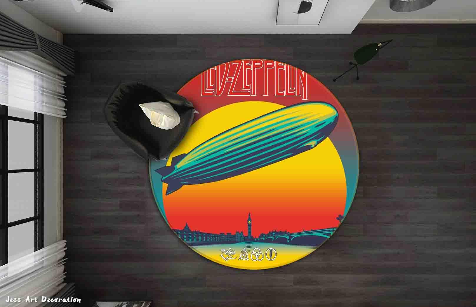 3D Led Zeppelin Rock Band Non-Slip Round Rug Mat 80- Jess Art Decoration