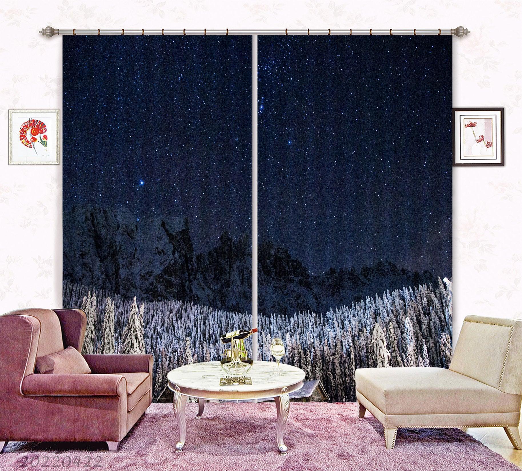 3D Landscape Mountain Forest Stars Sky Night Curtains and Drapes GD 4317- Jess Art Decoration