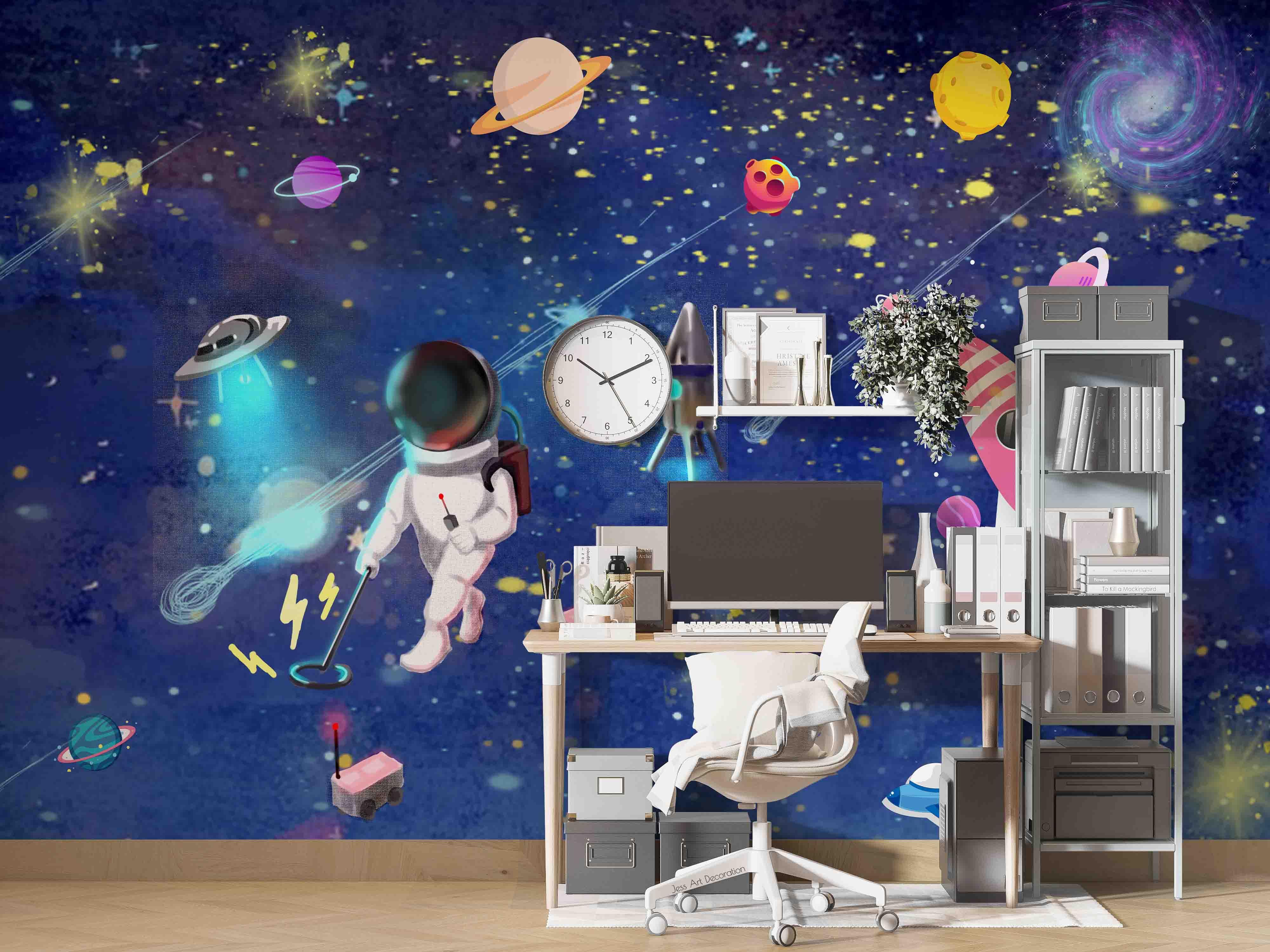 3D Cartoon Space Astronaut Planet Rocket Wall Mural Wallpaper GD 3315- Jess Art Decoration