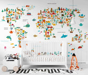 3D Cartoon World Map Animals Wall Mural Wallpaper LQH 200- Jess Art Decoration