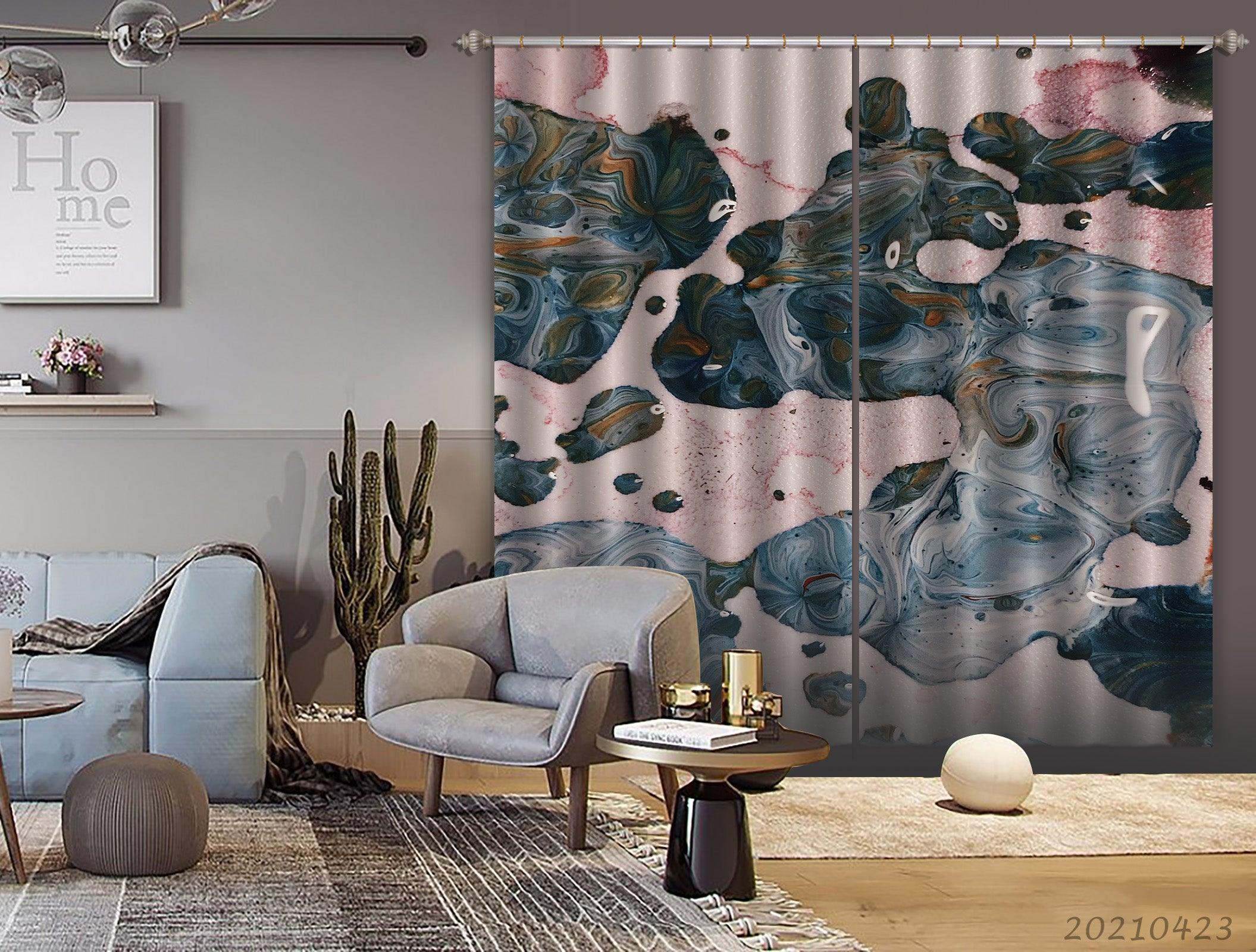 3D Abstract Blue Oil Paint Texture Curtains and Drapes GD 1356- Jess Art Decoration