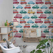 Watercolor Cartoon Car Pattern Contemporary Wallpaper contemporary street art wall mural for creative room or feature wall - 