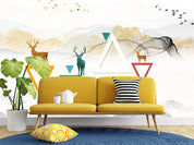 3D Abstract Mountain Forest Elk Landscape Wall Mural Wallpaper LQH 218- Jess Art Decoration