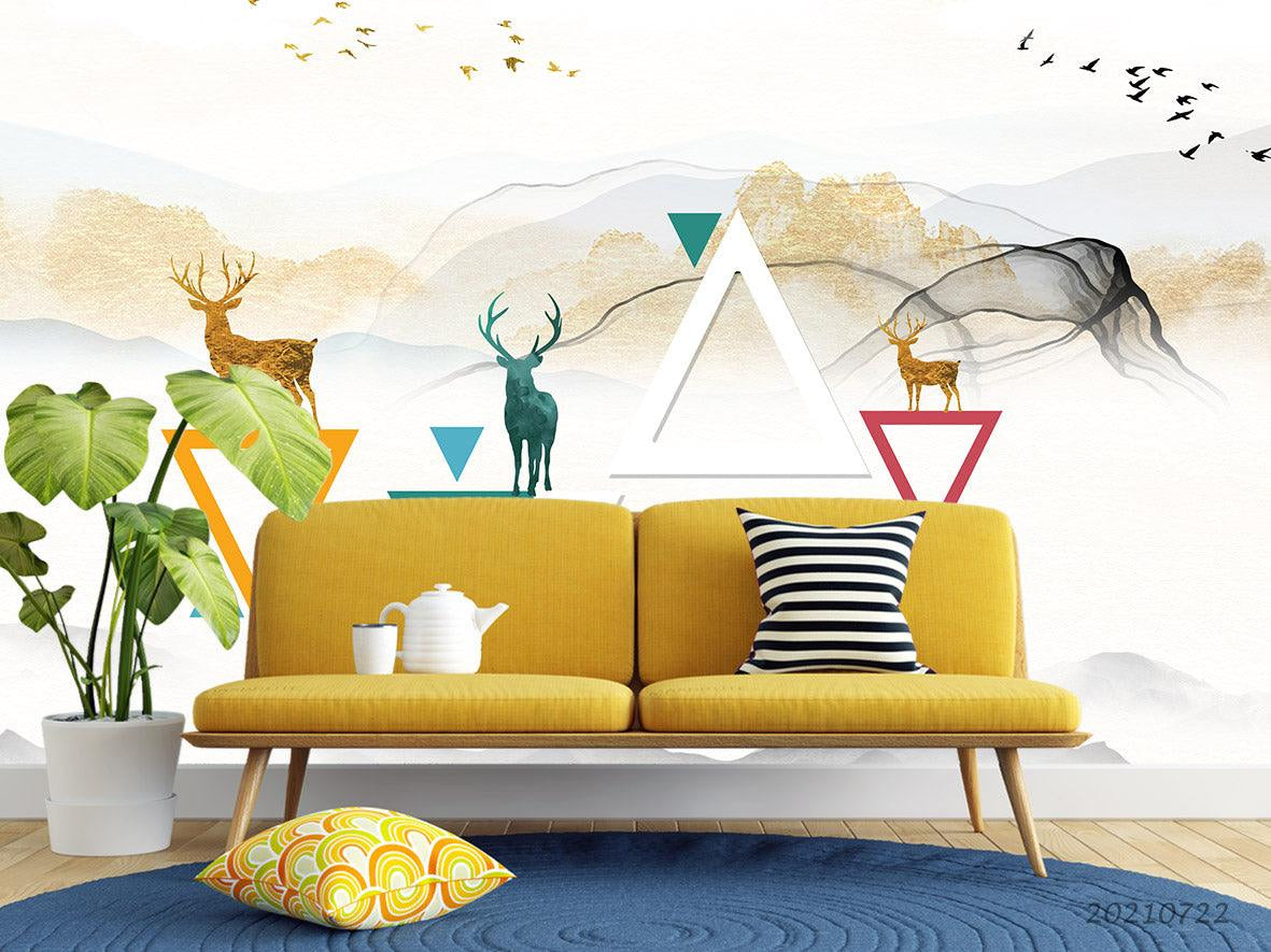 3D Abstract Mountain Forest Elk Landscape Wall Mural Wallpaper LQH 218- Jess Art Decoration