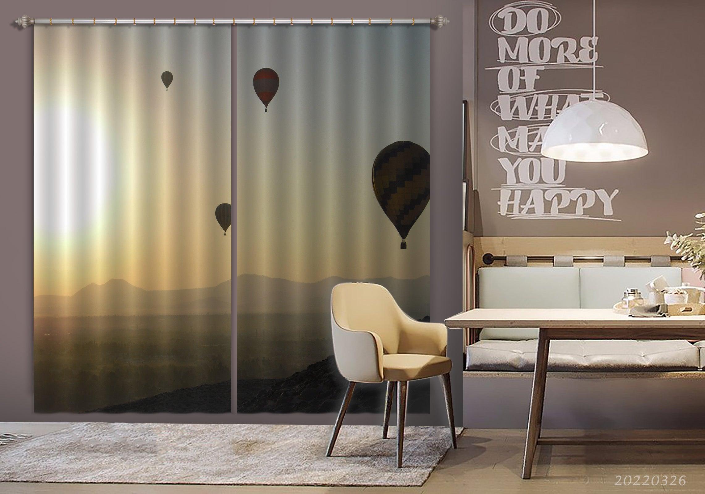 3D Landscape Mountain River Hot Air Balloon Curtains and Drapes GD 3018- Jess Art Decoration