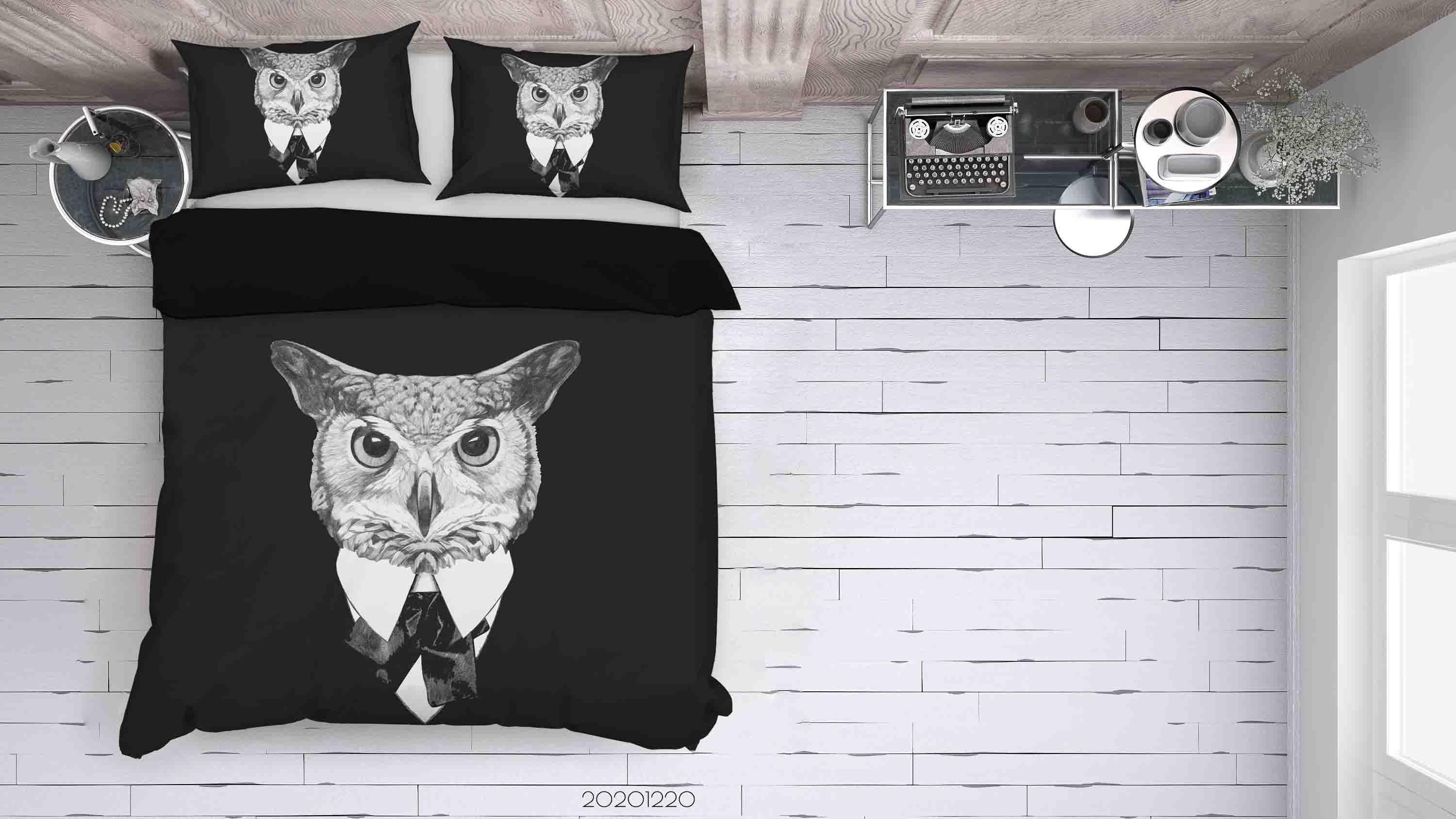 3D Hand Drawn Animal Black Owl Quilt Cover Set Bedding Set Duvet Cover Pillowcases 122 LQH- Jess Art Decoration