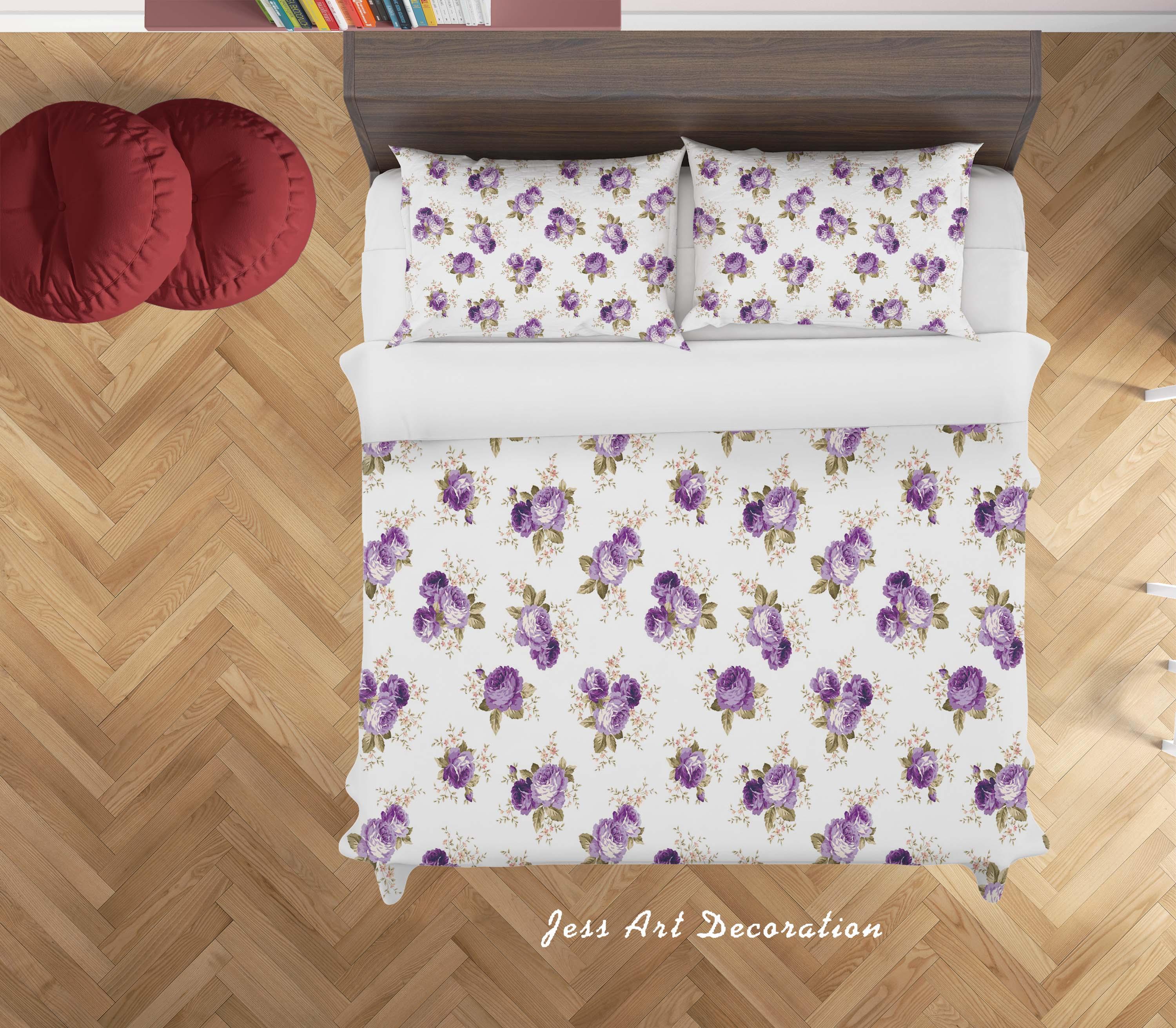 3D White Purple Floral Quilt Cover Set Bedding Set Duvet Cover Pillowcases SF140- Jess Art Decoration
