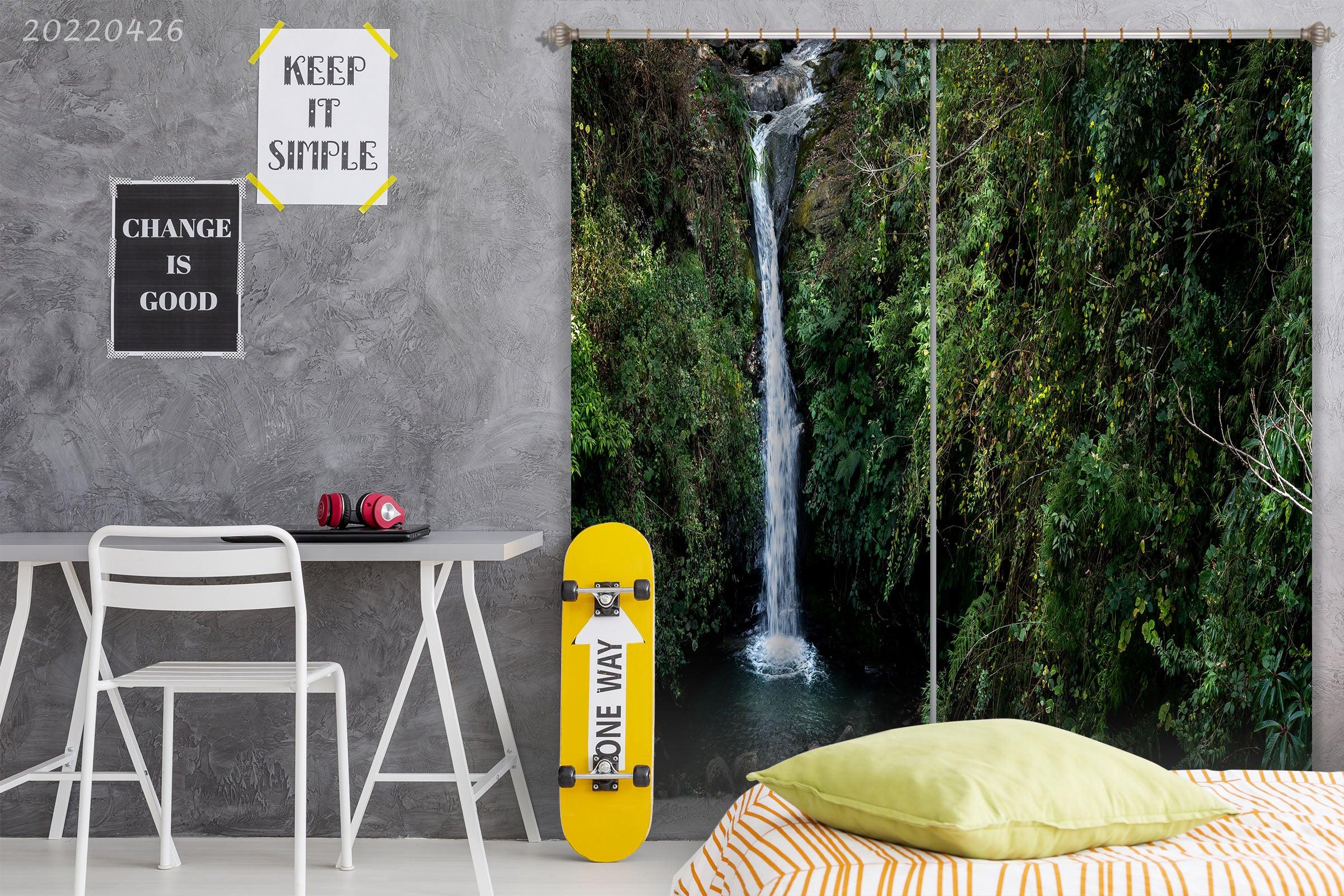 3D Landscape Mountain Jungle Waterfall River Tree Curtains and Drapes GD 4865- Jess Art Decoration