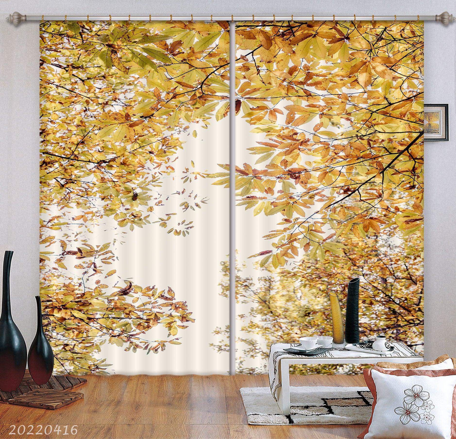 3D Autumn Garden Plants Tree Leaves Branch Curtains and Drapes GD 4438- Jess Art Decoration