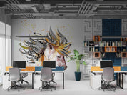 Abstract Horse Feather Headdress Watercolor Contemporary Wallpaper contemporary street art wall mural for creative room or fe