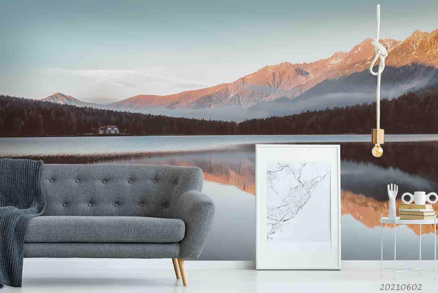3D Jungle Surround Lakes Mountain Pine Trees Wall Mural Wallpaper SWW853- Jess Art Decoration