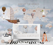 3D World Map Hot Air Balloon Kids Wall Mural Wallpaper LQH 831- Jess Art Decoration