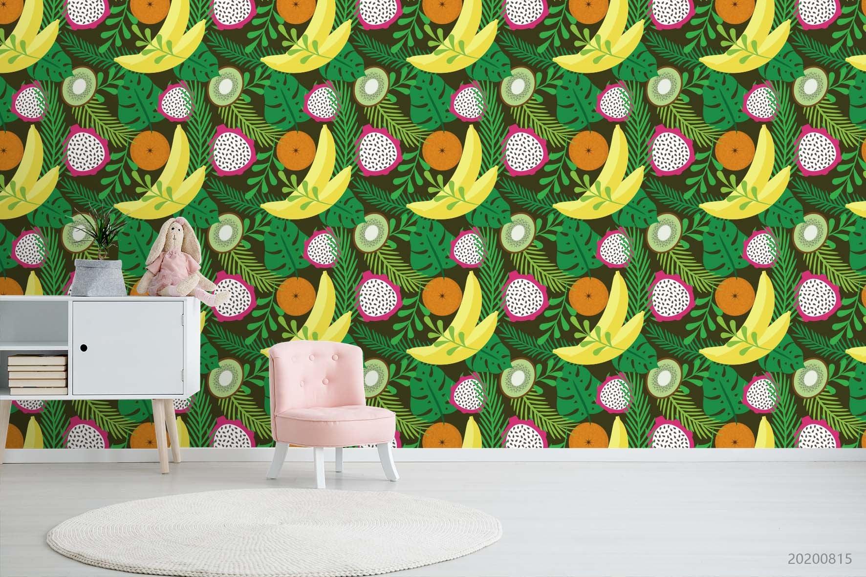 3D Cartoon Colorful Fruity Green Leaves Wall Mural Wallpaper LXL 993- Jess Art Decoration