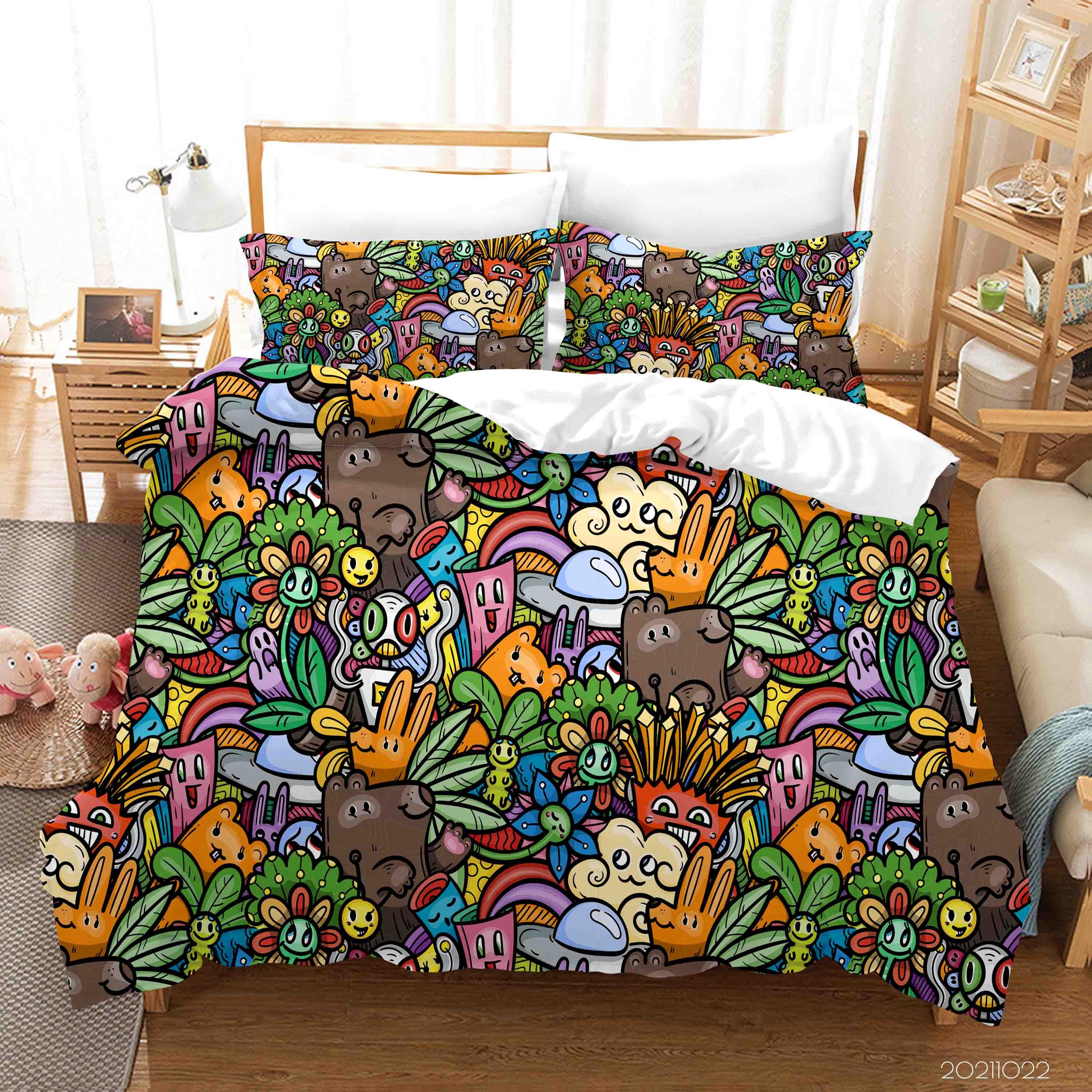 3D Abstract Monster Artistic Graffiti Quilt Cover Set Bedding Set Duvet Cover Pillowcases 73- Jess Art Decoration