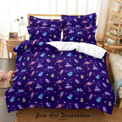 3D Hand Drawn Space Spaceship Rocket Quilt Cover Set Bedding Set Duvet Cover Pillowcases 44- Jess Art Decoration