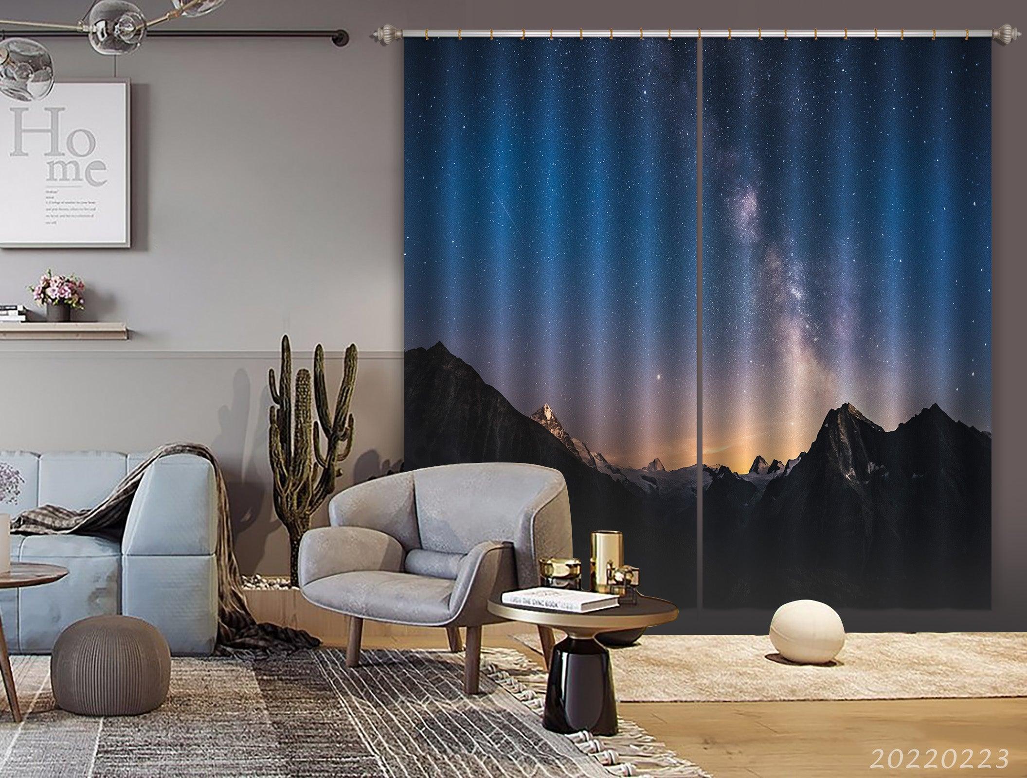 3D Landscape Peak Snow Stars Curtains and Drapes GD 2433- Jess Art Decoration