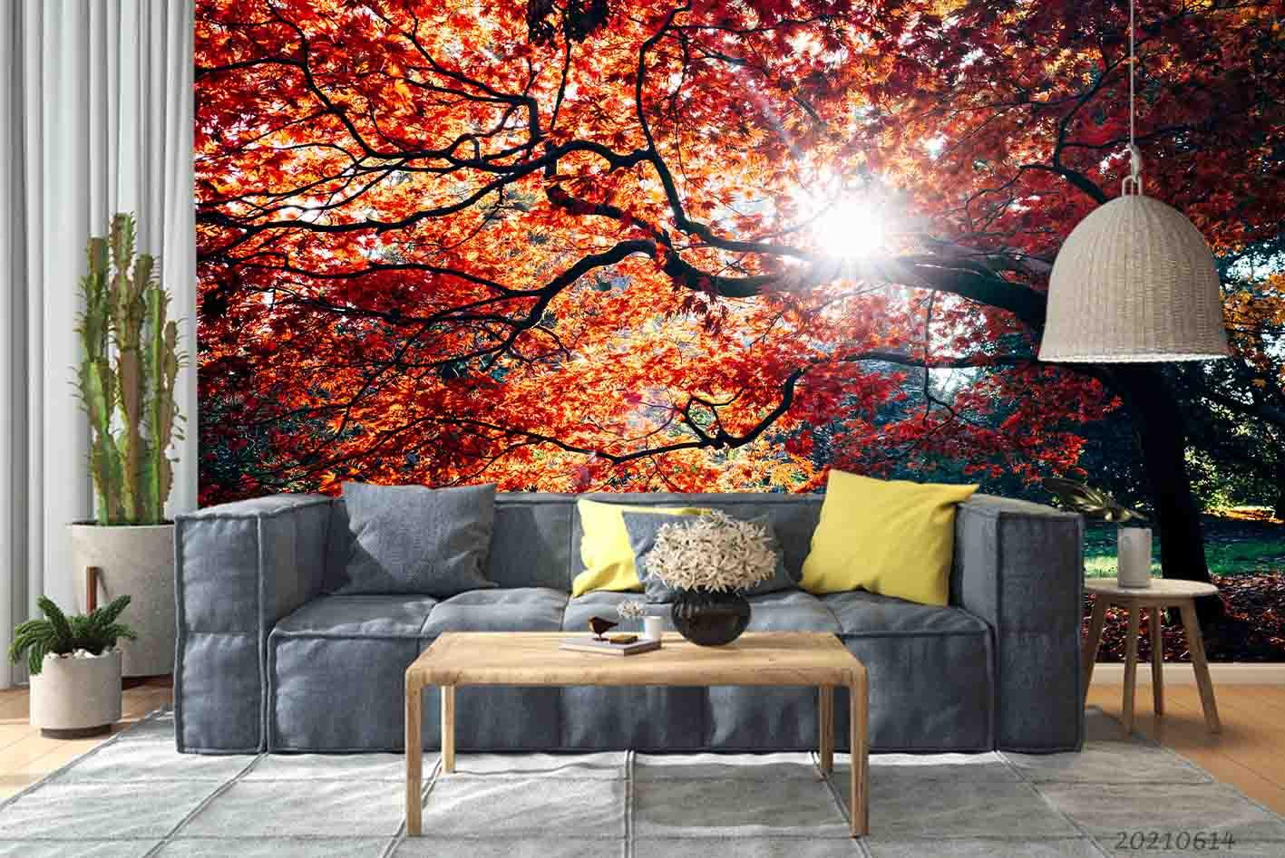 3D Red Maple Woods Park Sunlit Wall Mural Wallpaper SWW2336- Jess Art Decoration