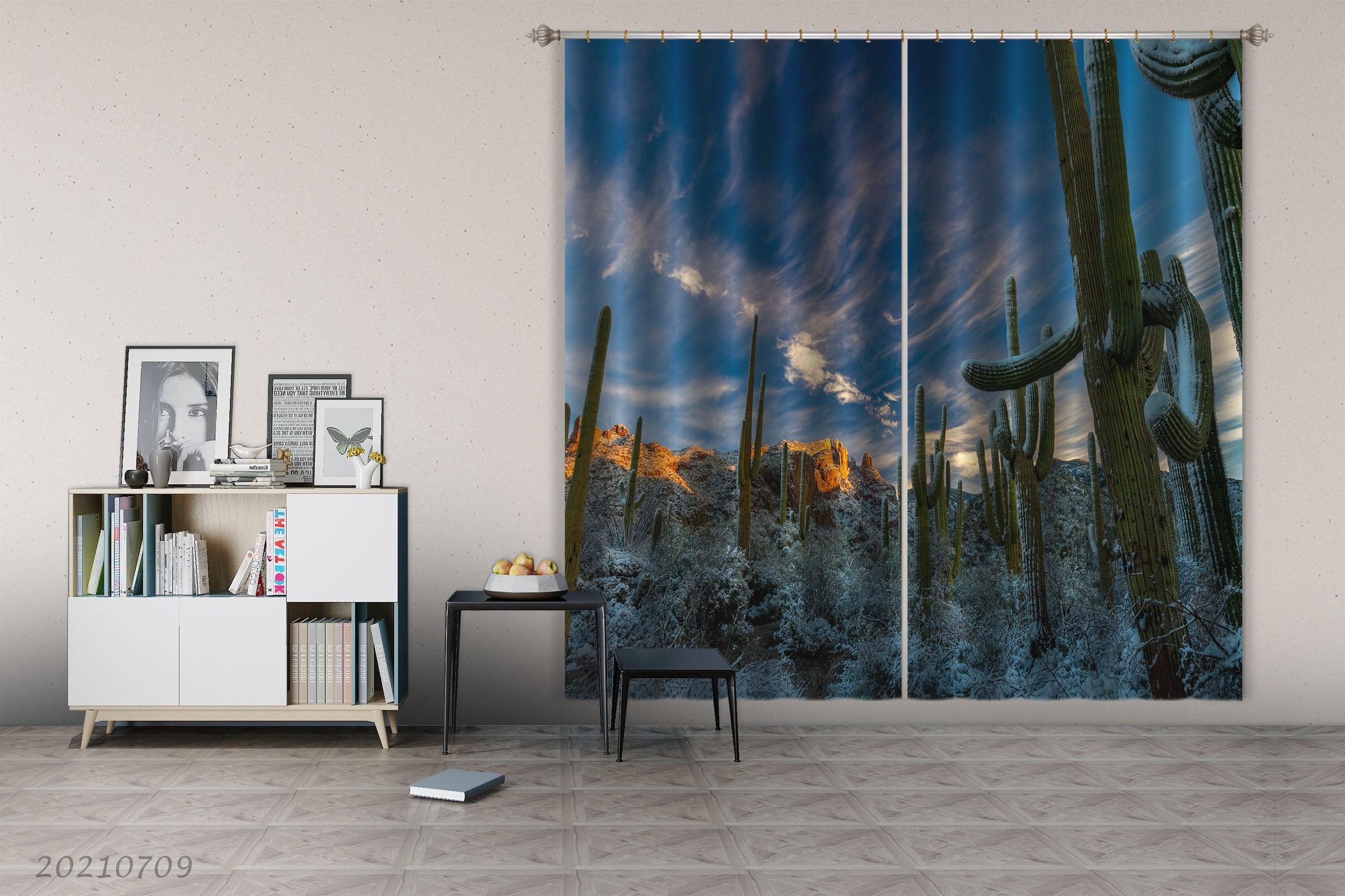 3D Sky Cloud Cactus Curtains and Drapes LQH 37- Jess Art Decoration