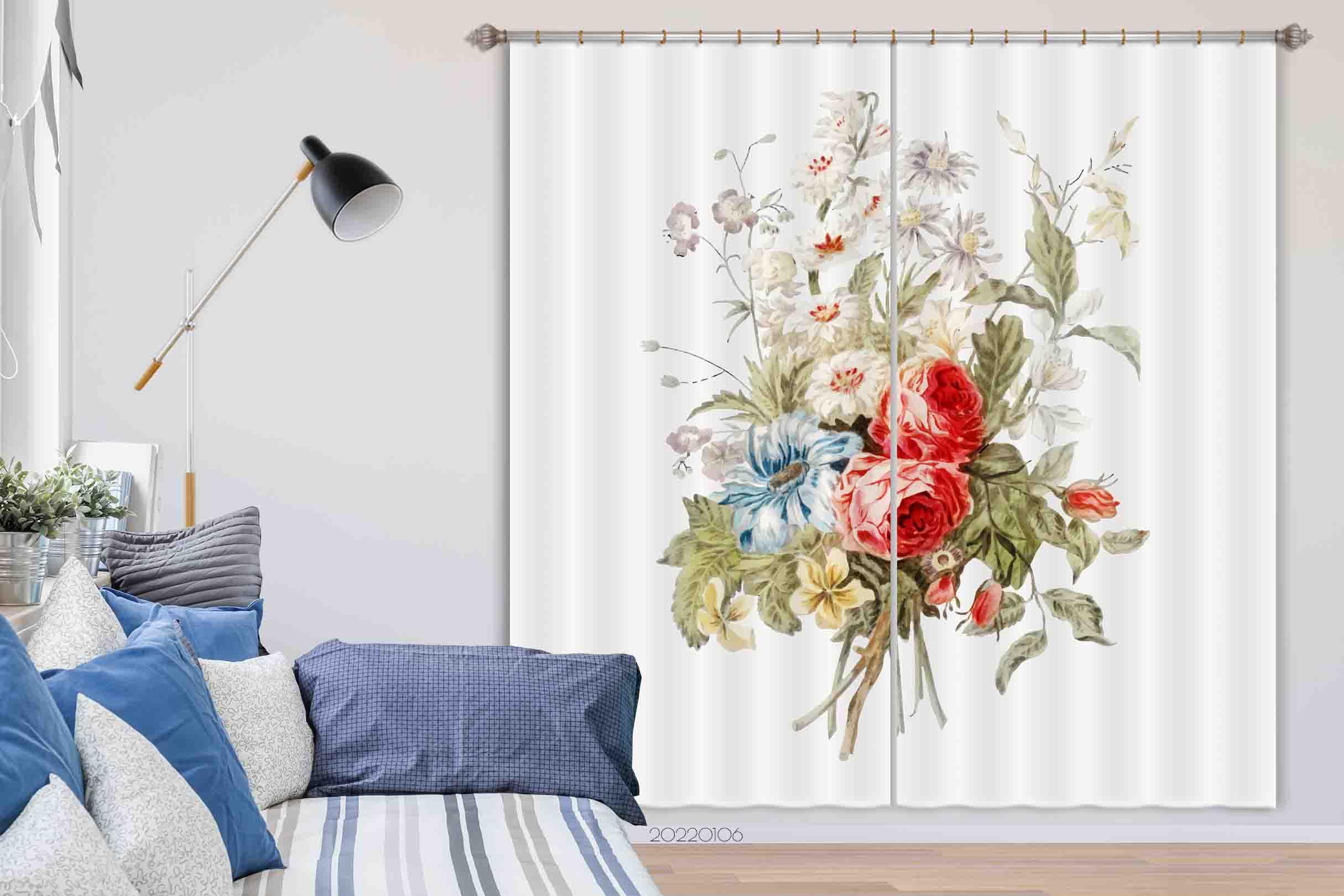 3D Vintage Illustration Bouquet Flowers Curtains and Drapes GD 151- Jess Art Decoration