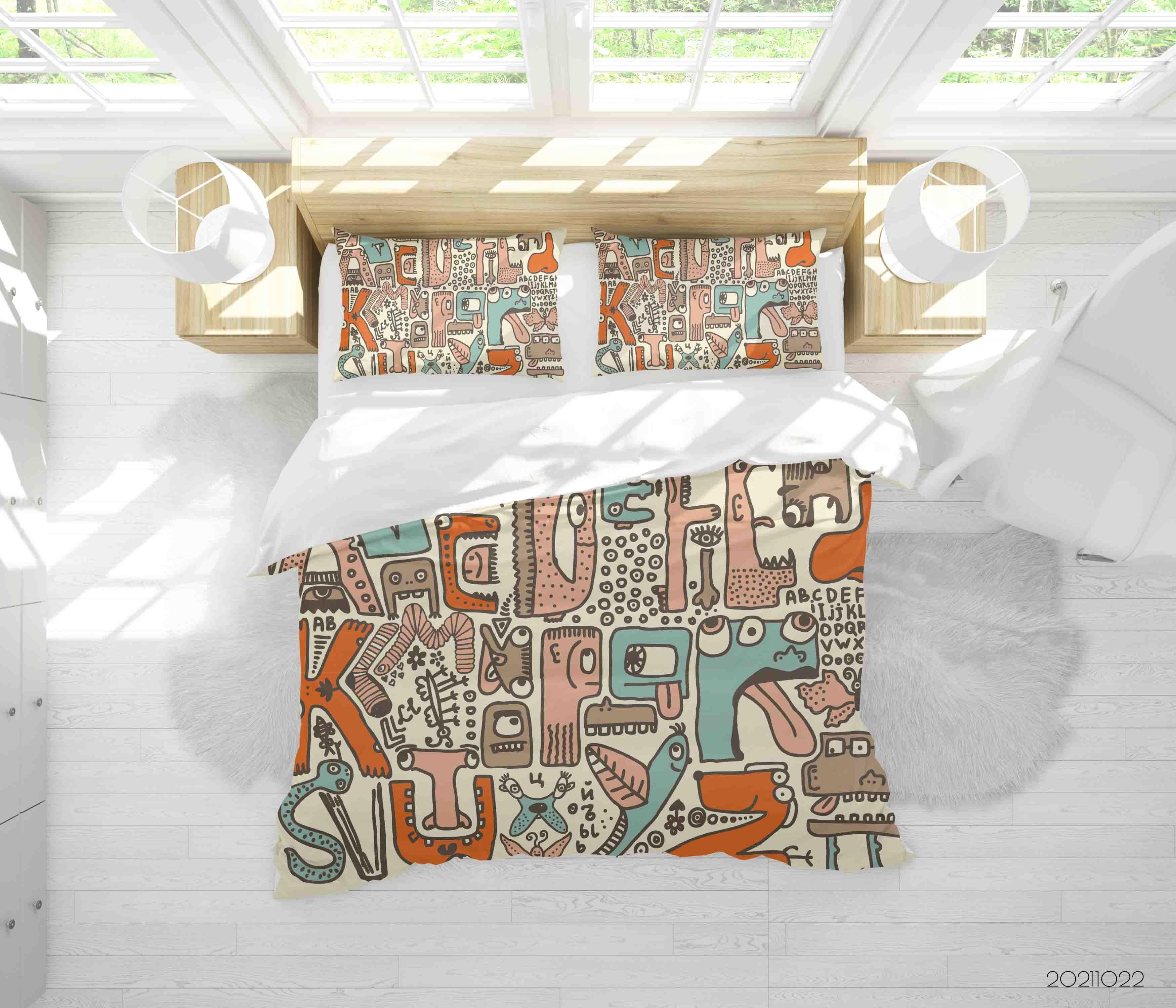 3D Abstract Colorful Alphabet Graffiti Quilt Cover Set Bedding Set Duvet Cover Pillowcases 67- Jess Art Decoration