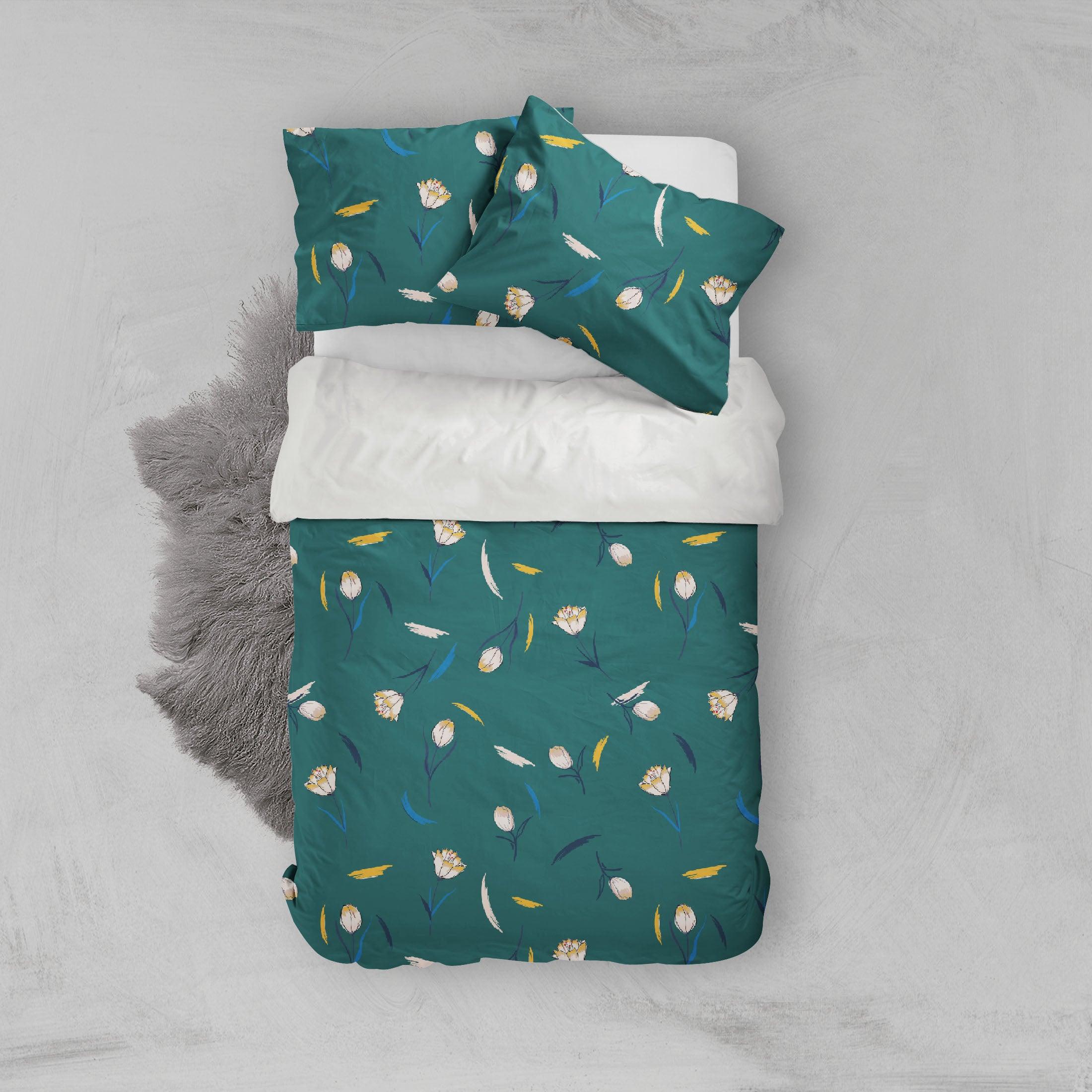 3D White Floral Green Background Quilt Cover Set Bedding Set Pillowcases 109- Jess Art Decoration