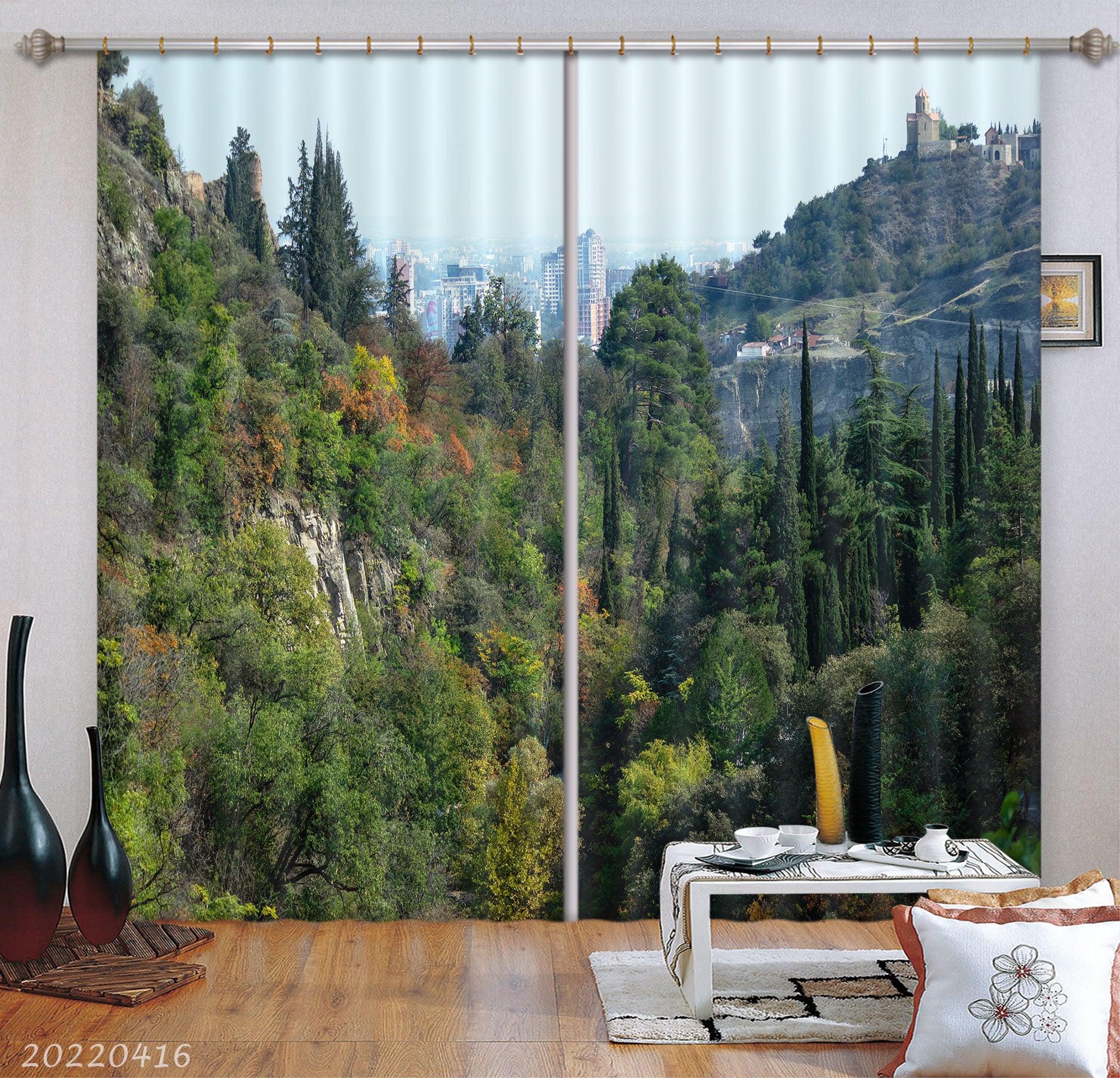 3D Landscape Mountain Forest Tree City Building Curtains and Drapes GD 4406- Jess Art Decoration