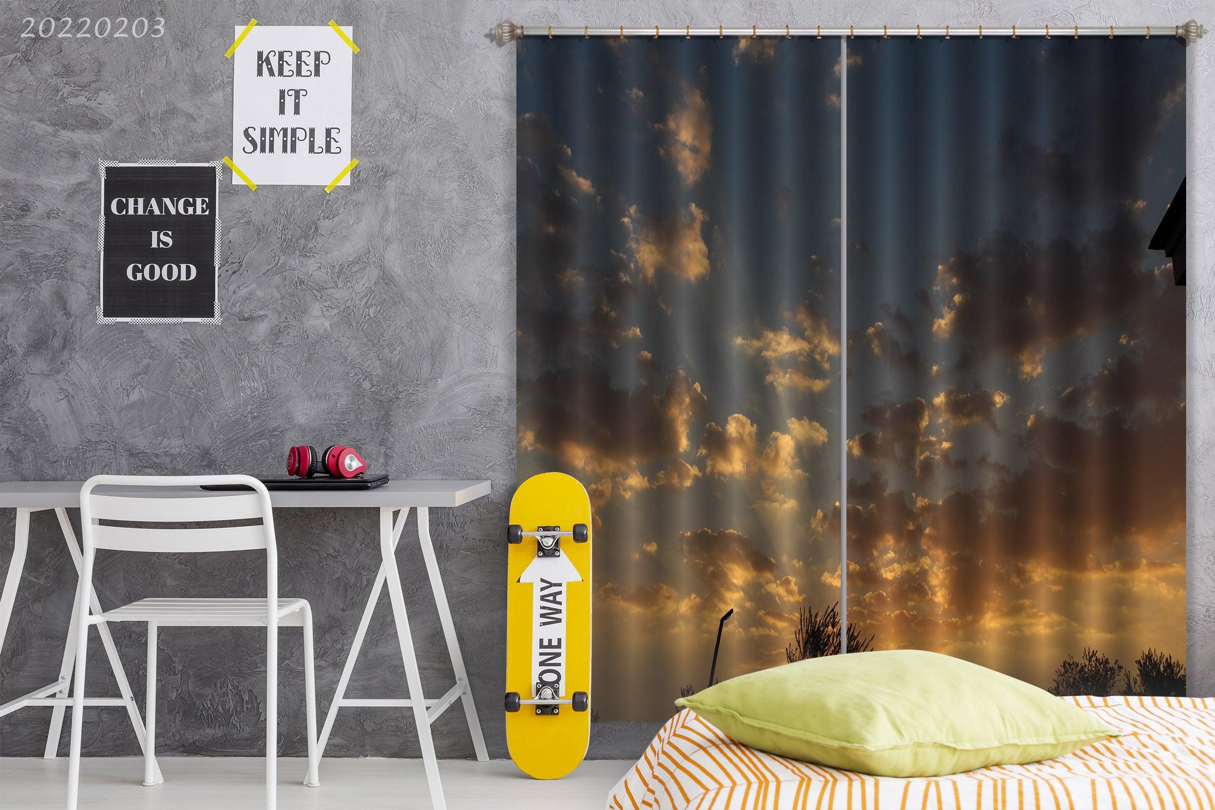 3D Golden Sunbeams Sky Clouds Trees Curtains and Drapes GD 1226- Jess Art Decoration