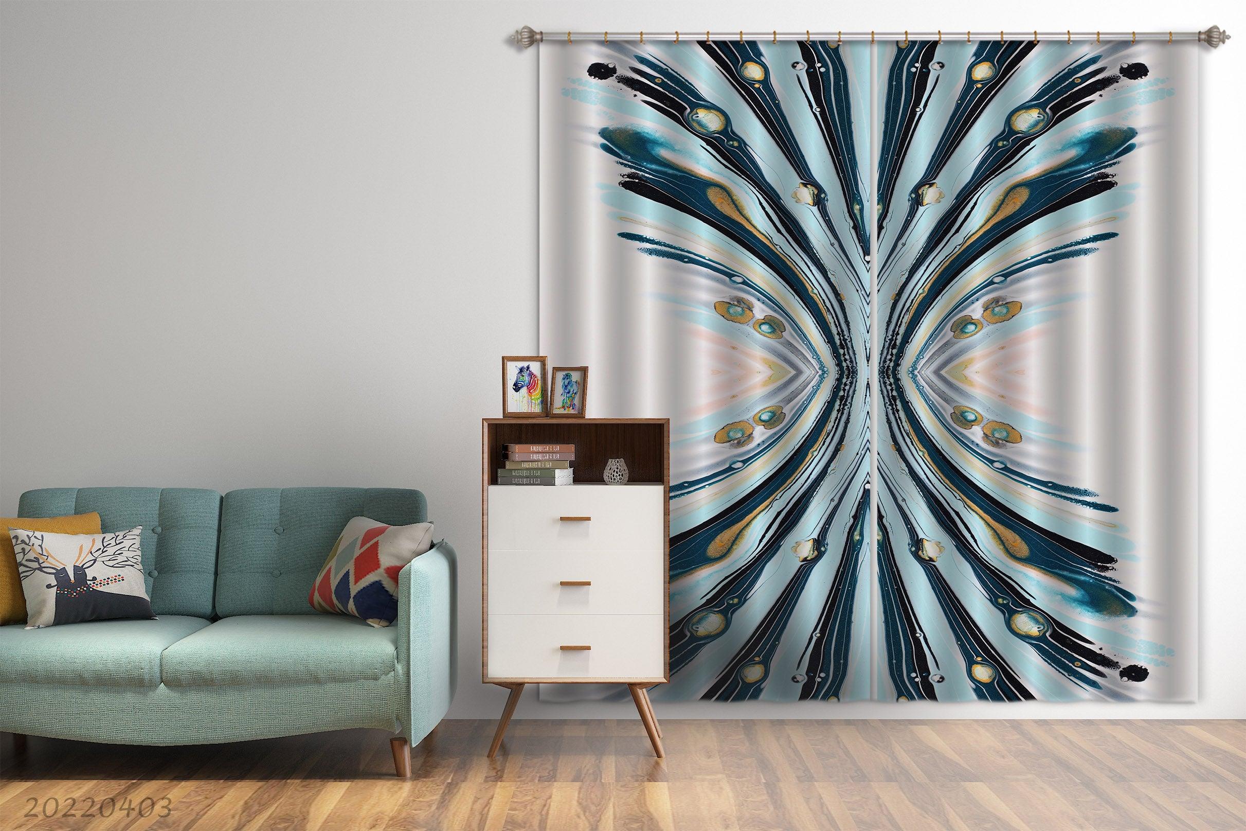 3D Abstract Blue Texture Pattern Curtains and Drapes GD 3201- Jess Art Decoration