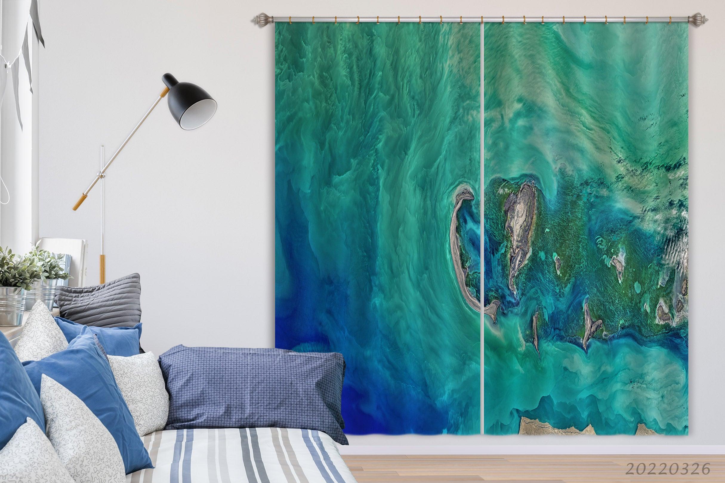 3D Wave Underwater Life Island Curtains and Drapes GD 2940- Jess Art Decoration