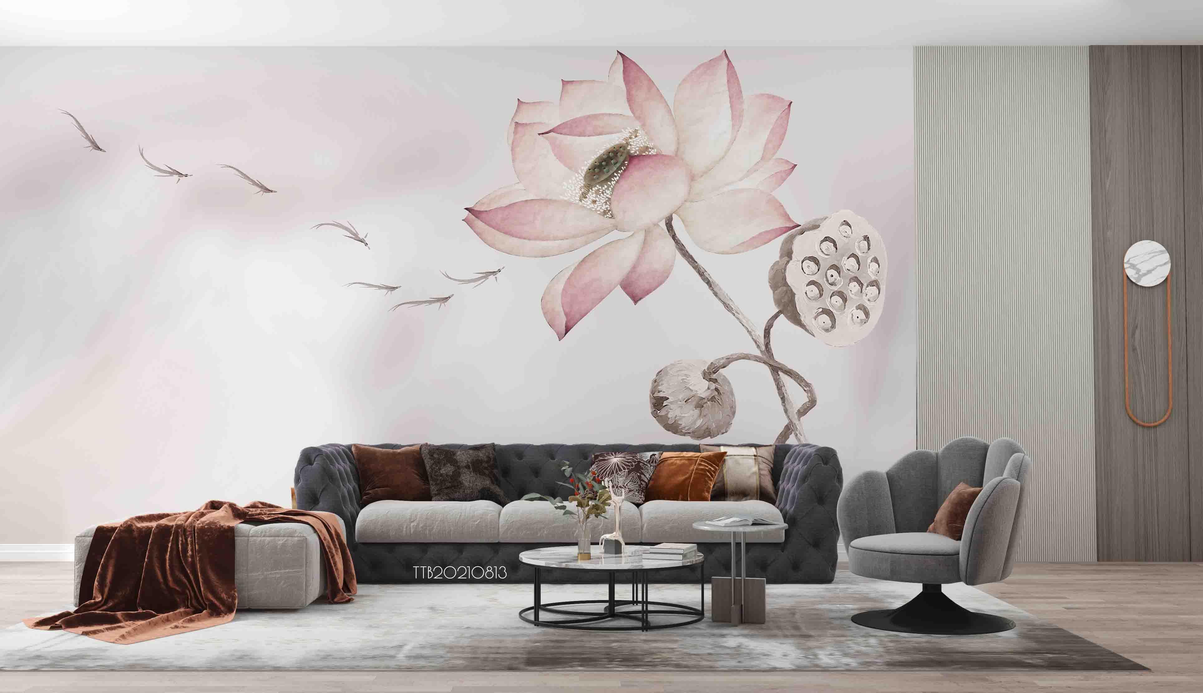 3D Chinese style Ink Lotus Fish Wall Mural Wallpaper 5149- Jess Art Decoration
