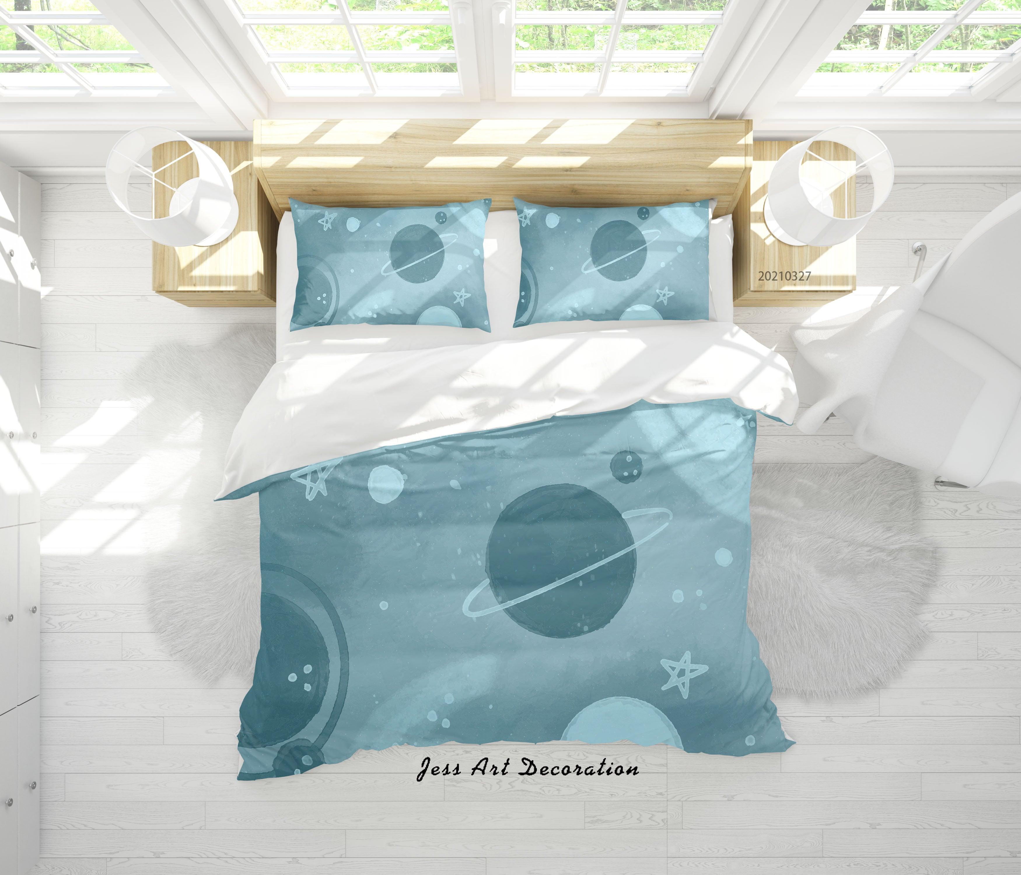 3D Watercolor Space Planet Quilt Cover Set Bedding Set Duvet Cover Pillowcases 28- Jess Art Decoration