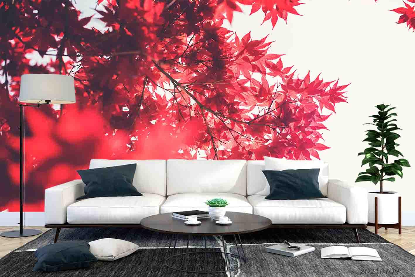 3D Red Maple Leaves Wall Mural Wallpaper SWW3983- Jess Art Decoration