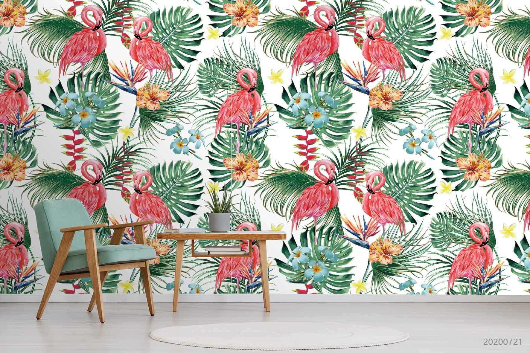 3D Oil Painting Flamingo Colorful Floral Plant Wall Mural Wallpaper LXL 484- Jess Art Decoration