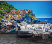 3D Blue Sea Sky Seaside Colored Tall Building Mountains Stone Woods Wall Mural Wallpaper GD 2229- Jess Art Decoration