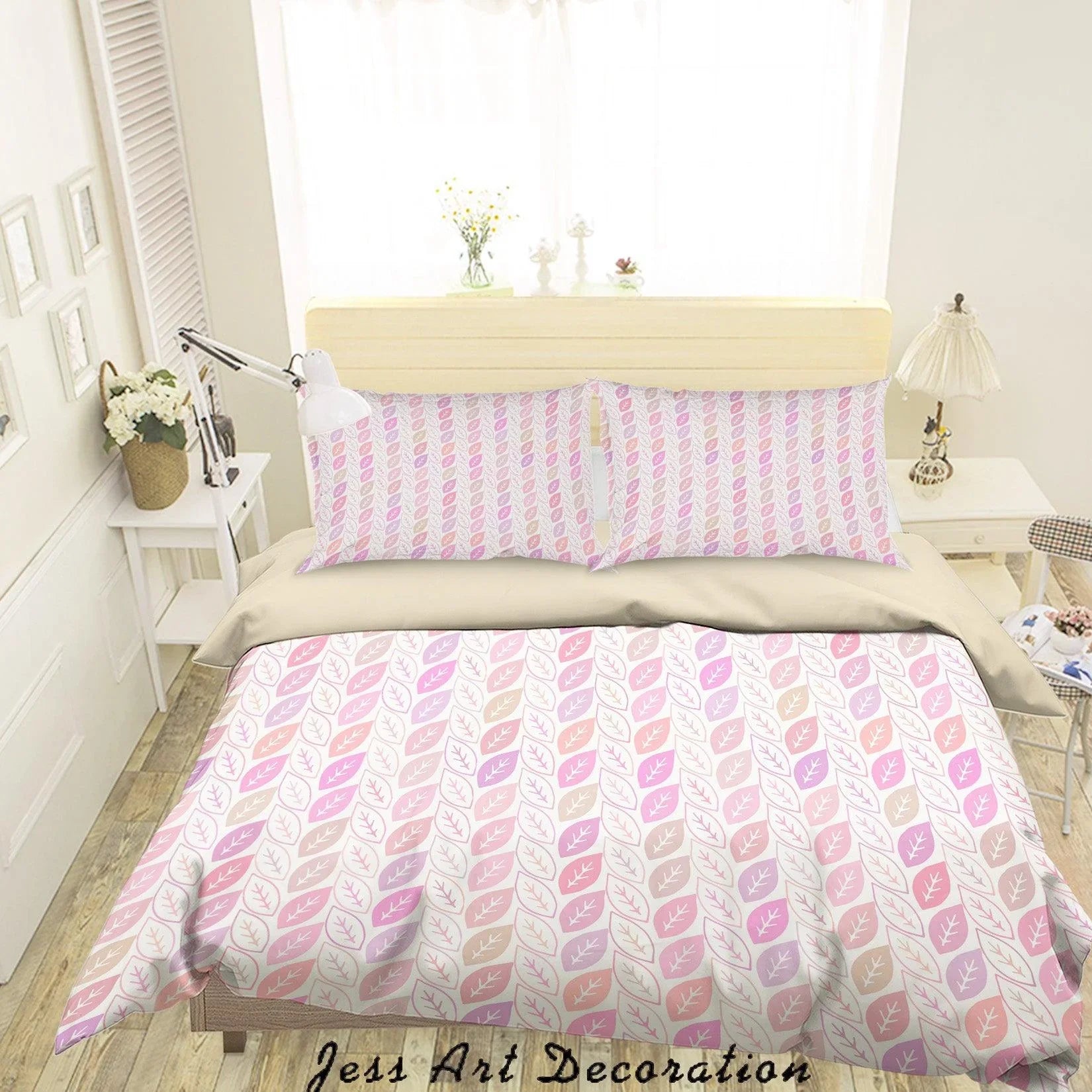 3D Pink Leaves Quilt Cover Set Bedding Set Duvet Cover Pillowcases SF08- Jess Art Decoration