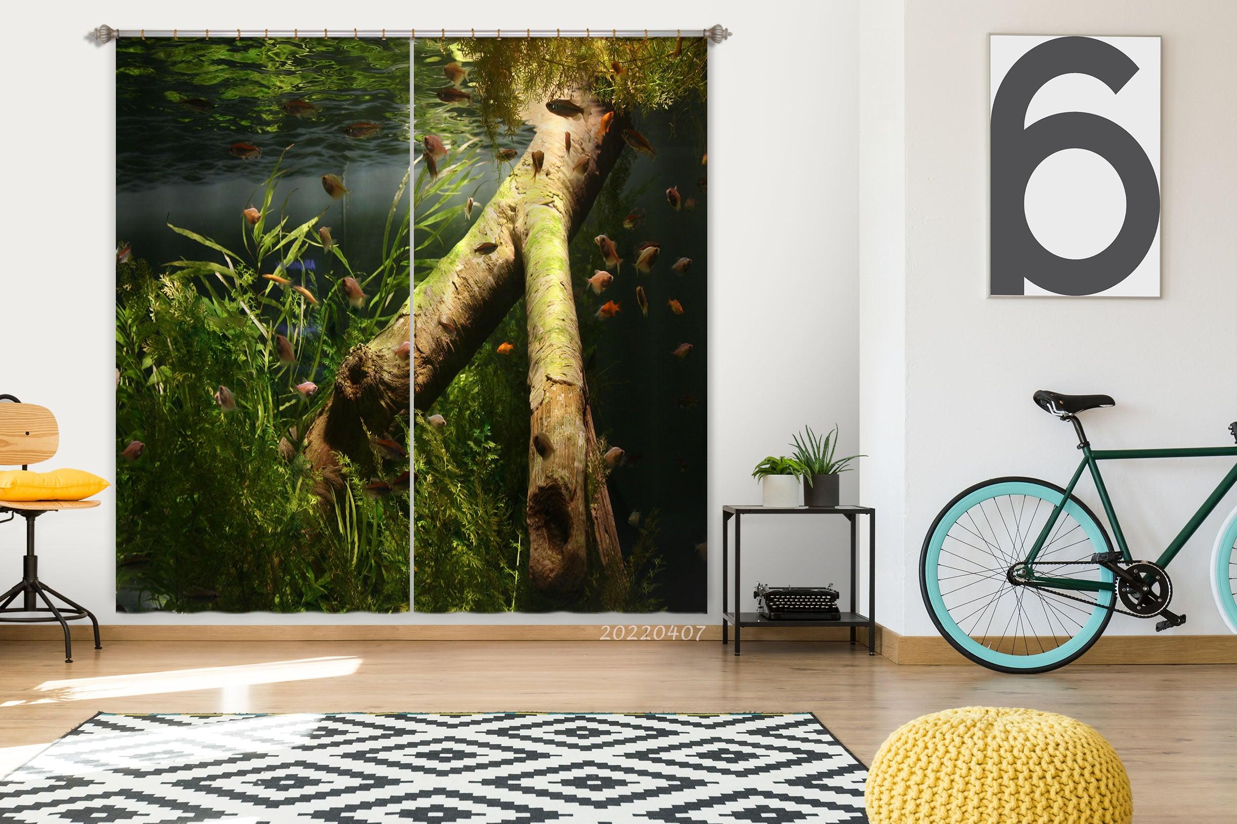 3D Branch Pond Fish Plant Waterweed Curtains and Drapes GD 3449- Jess Art Decoration