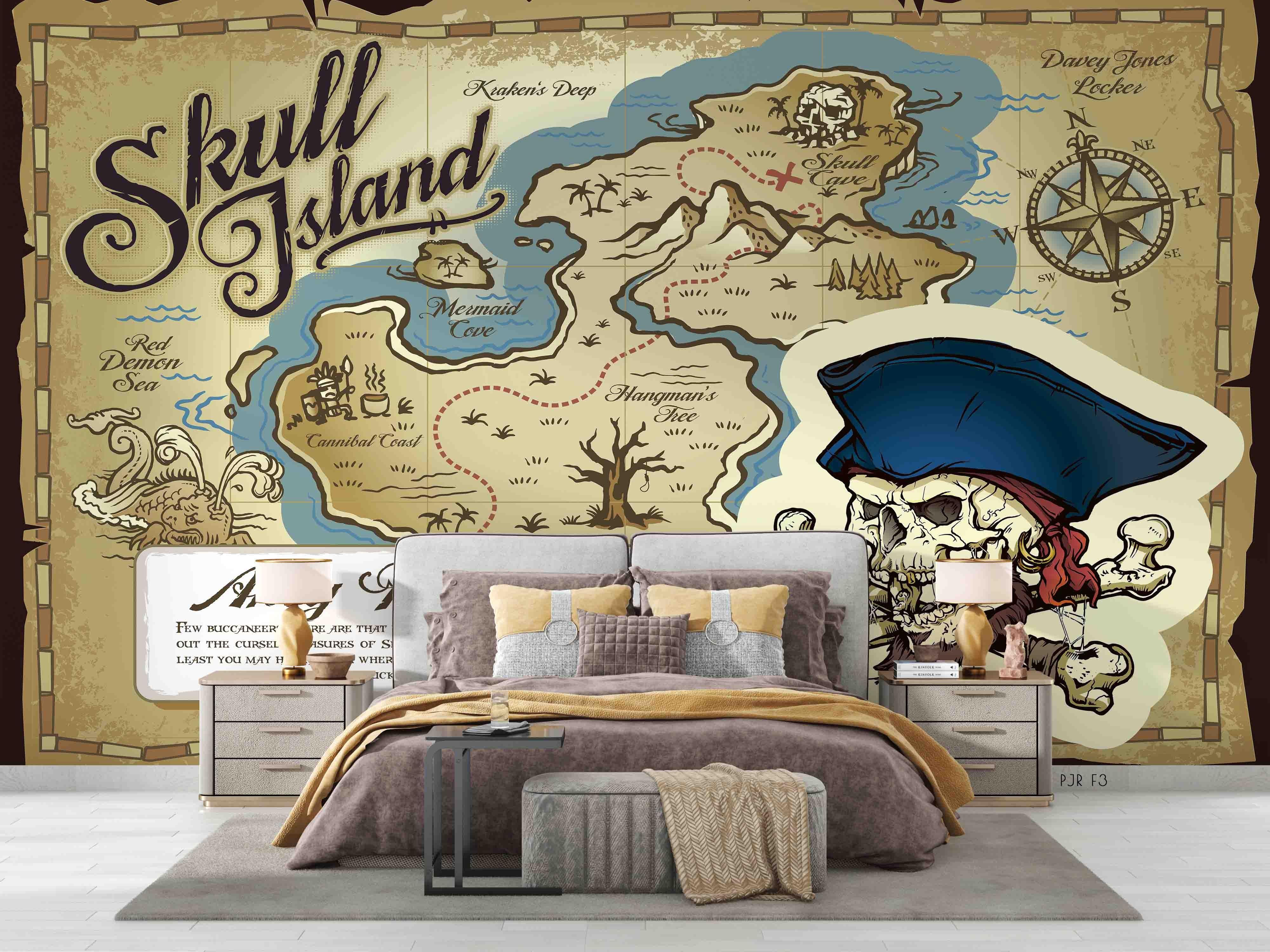 3D Pirate Skull Island Map Wall Mural Wallpaper LXL 767- Jess Art Decoration