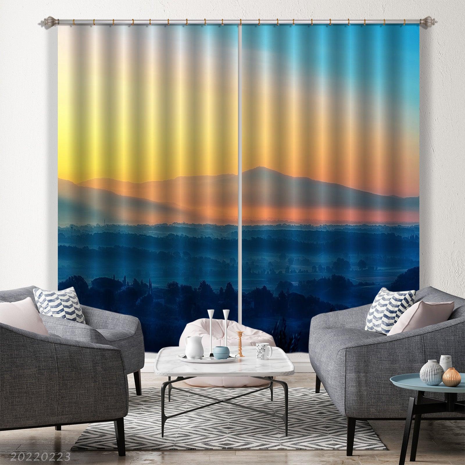 3D Woods Hill Golden Sunbeam Curtains and Drapes GD 2476- Jess Art Decoration