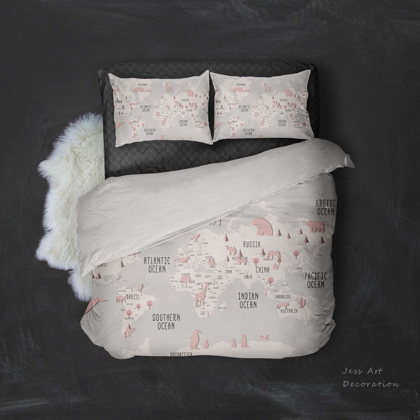 3D Grey World Map Animal Quilt Cover Set Bedding Set Pillowcases 27- Jess Art Decoration