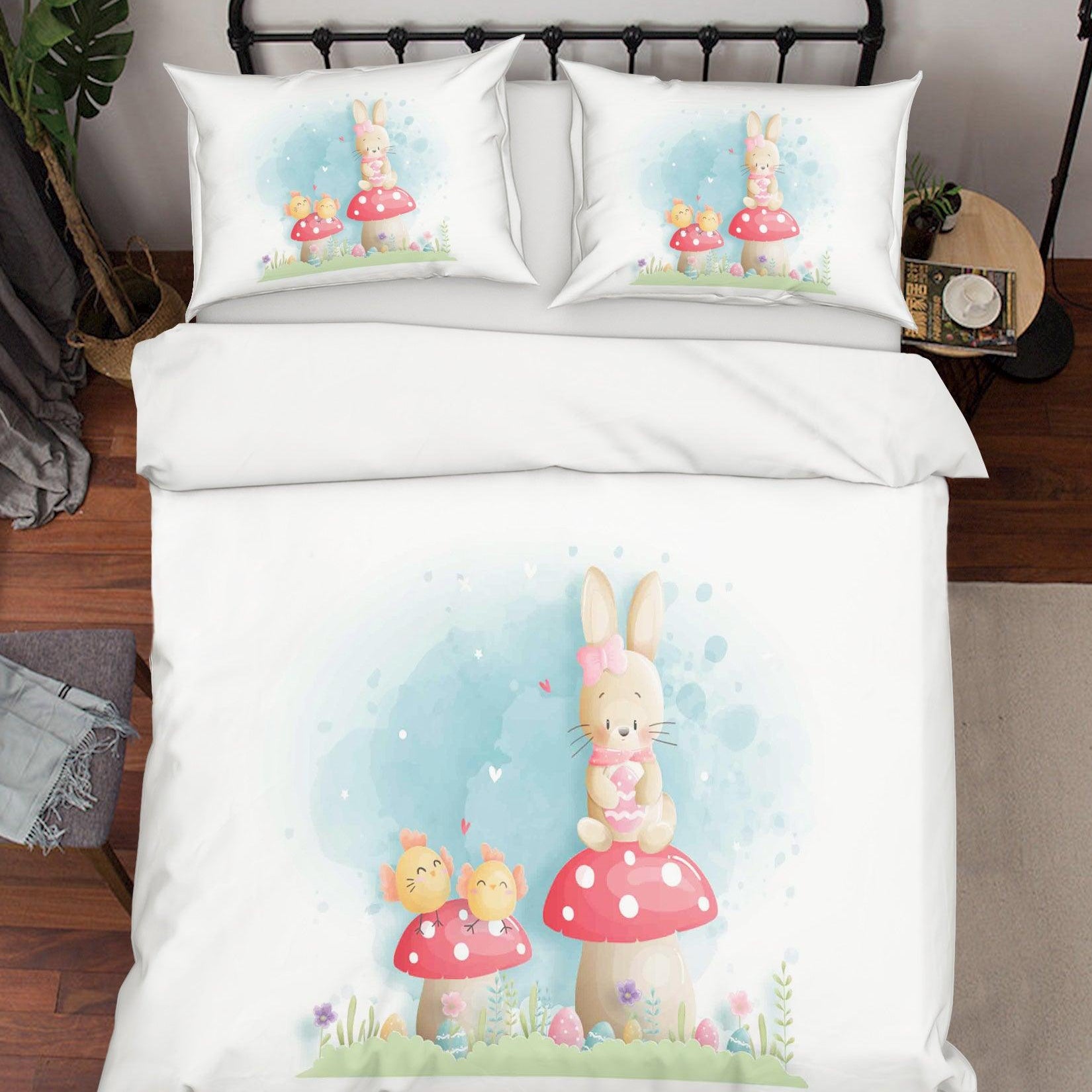 3D White Chick Rabbit Mushroom Quilt Cover Set Bedding Set Duvet Cover Pillowcases SF76- Jess Art Decoration